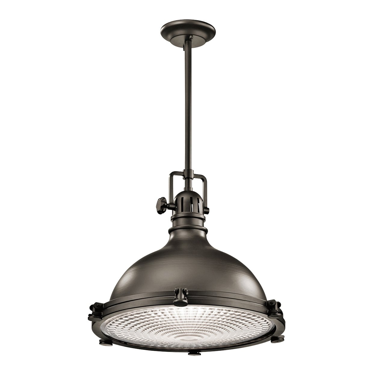 Kichler 2682OZ Hatteras Bay 1 -Light Olde Bronze Transitional Ribbed glass Lantern Medium Hanging Pendant light