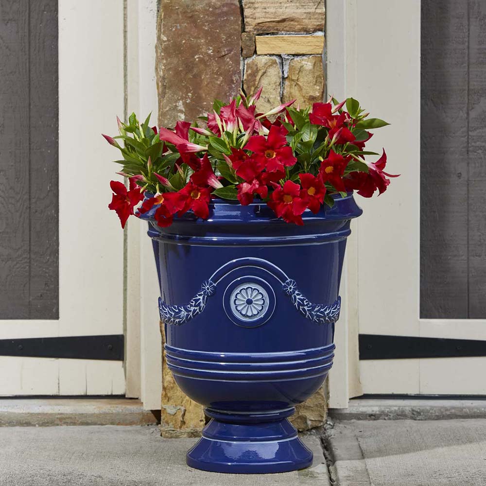 Classical Navy Resin Urn Planter with Molded Floral Details