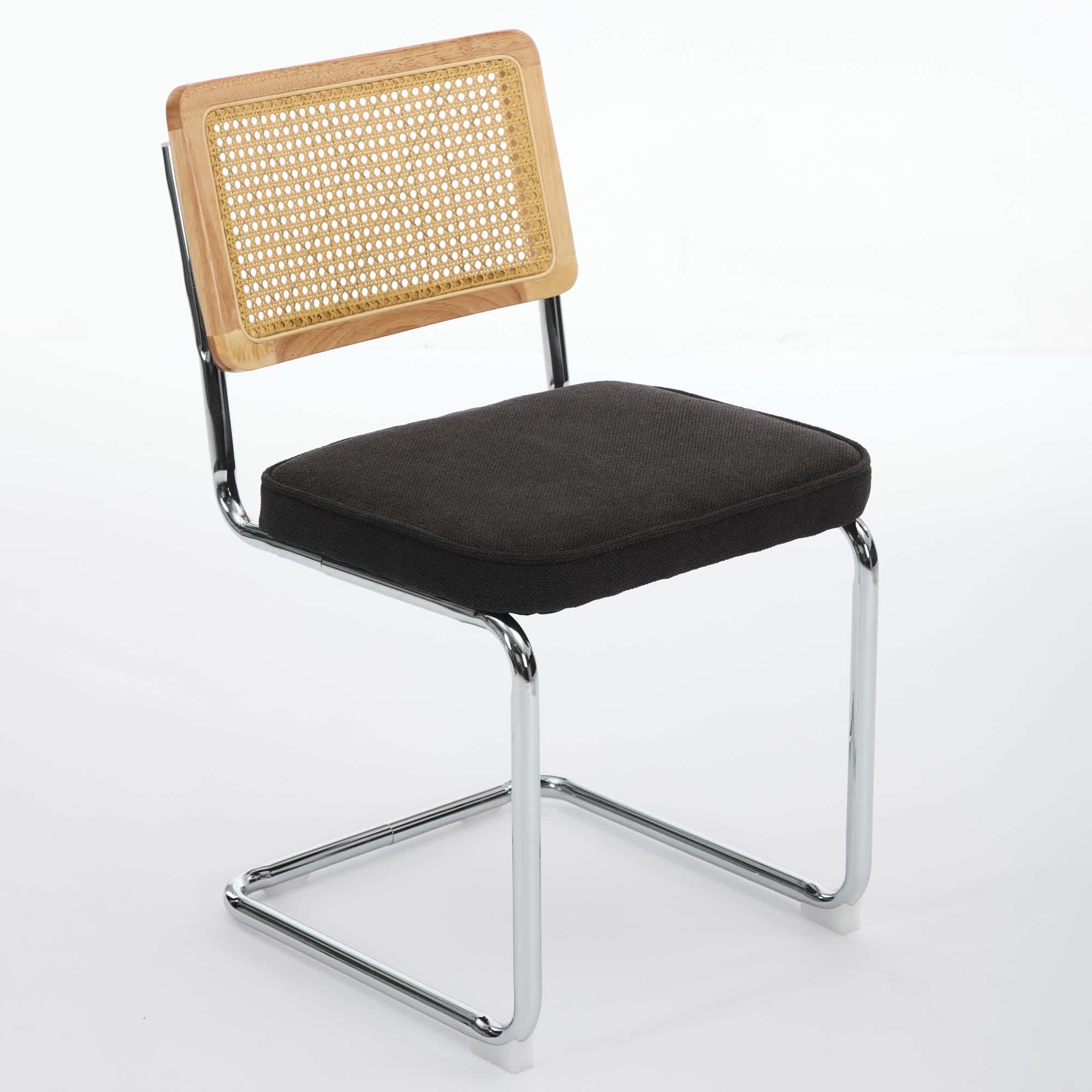 Vynxaria LESX1150-DJCY-YZ028 Set of 2 Mid Century Modern Dining Chairs  Black Velvet with Natural Cane Back  Stainless Chrome Base