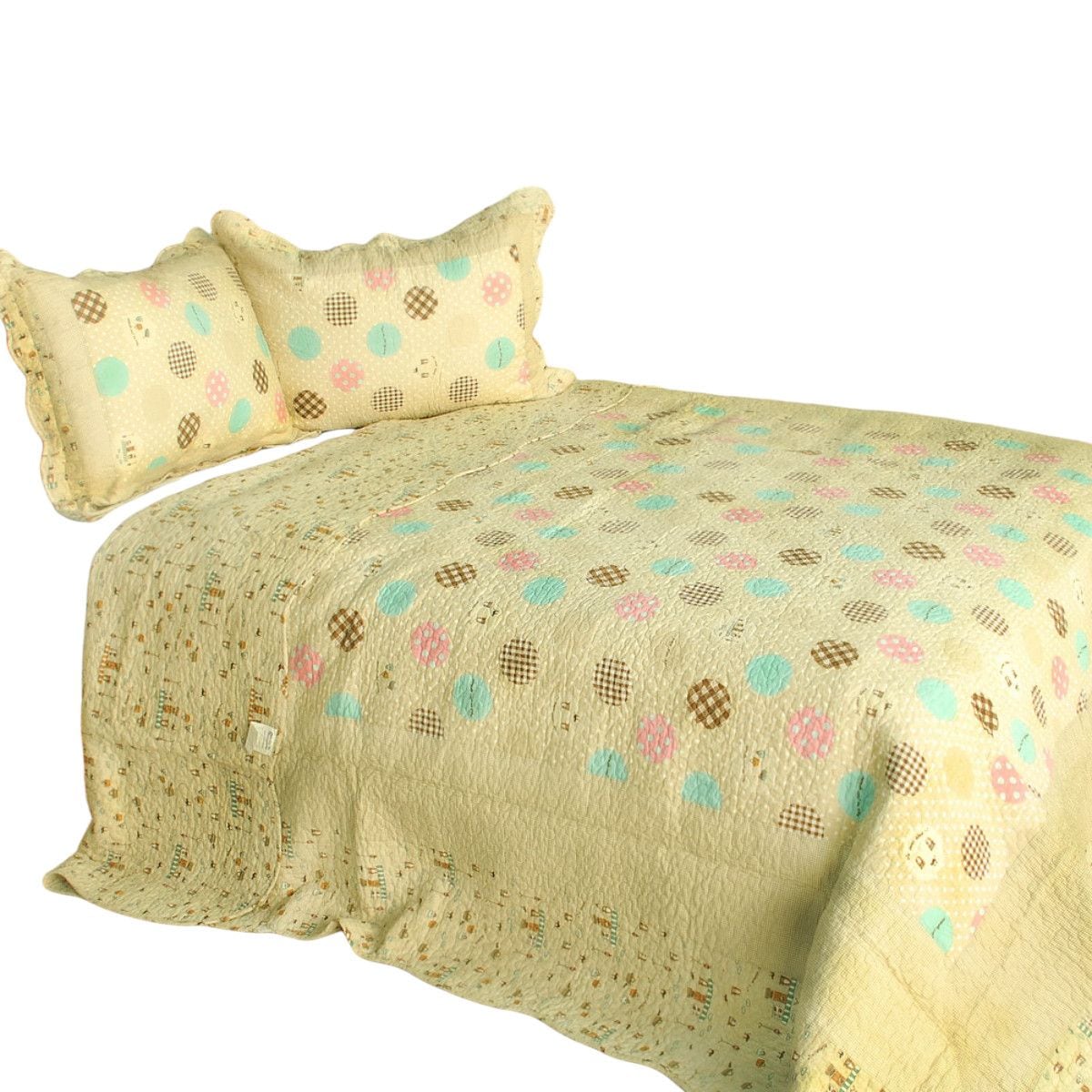 Slickblue - 3 Piece Multicolor Cotton Patchwork Quilt Set Full/Queen Polka Dot Vermicelli Quiltin...
