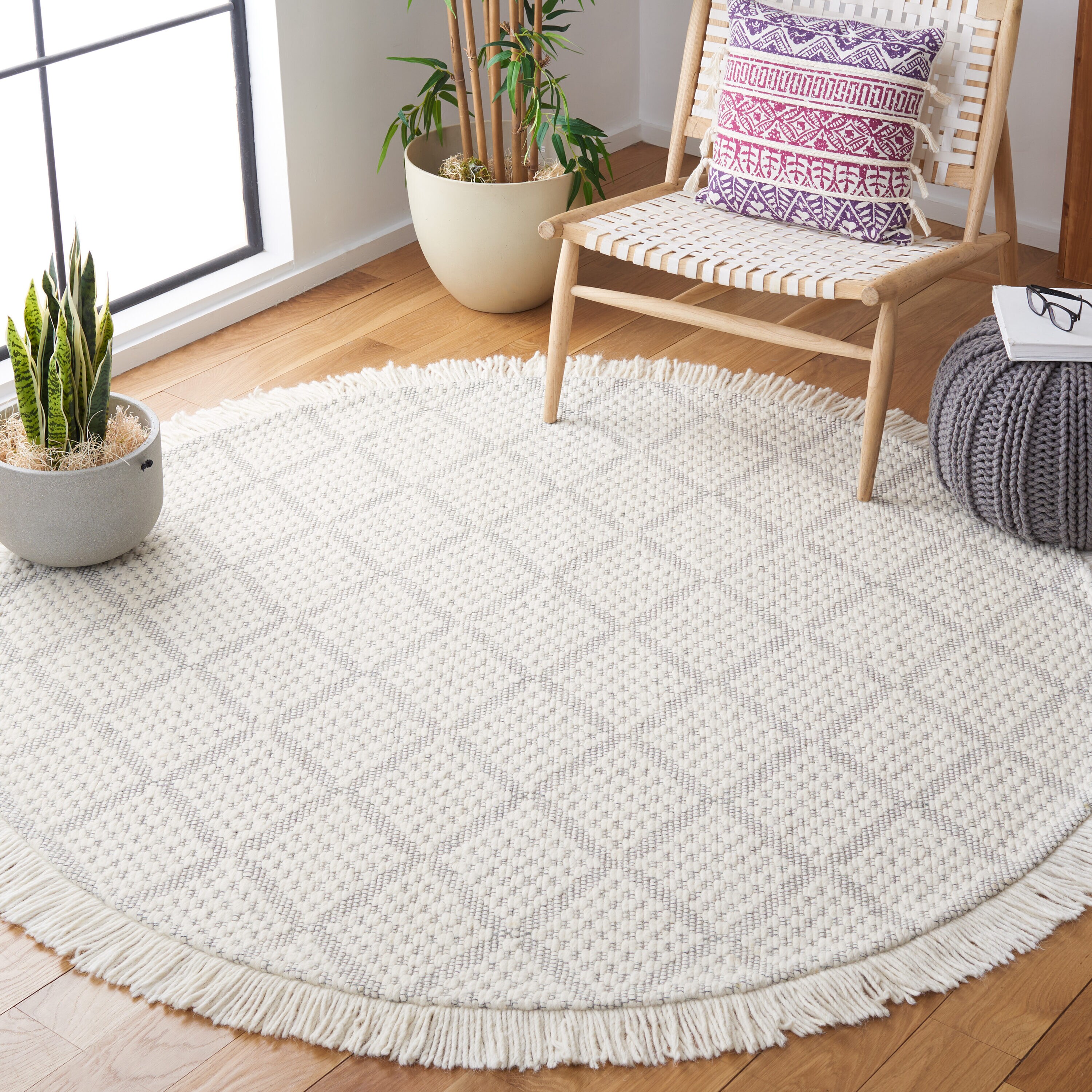  Natura 869 Ivory/Gray Contemporary 6ft x 6ft Round Rug