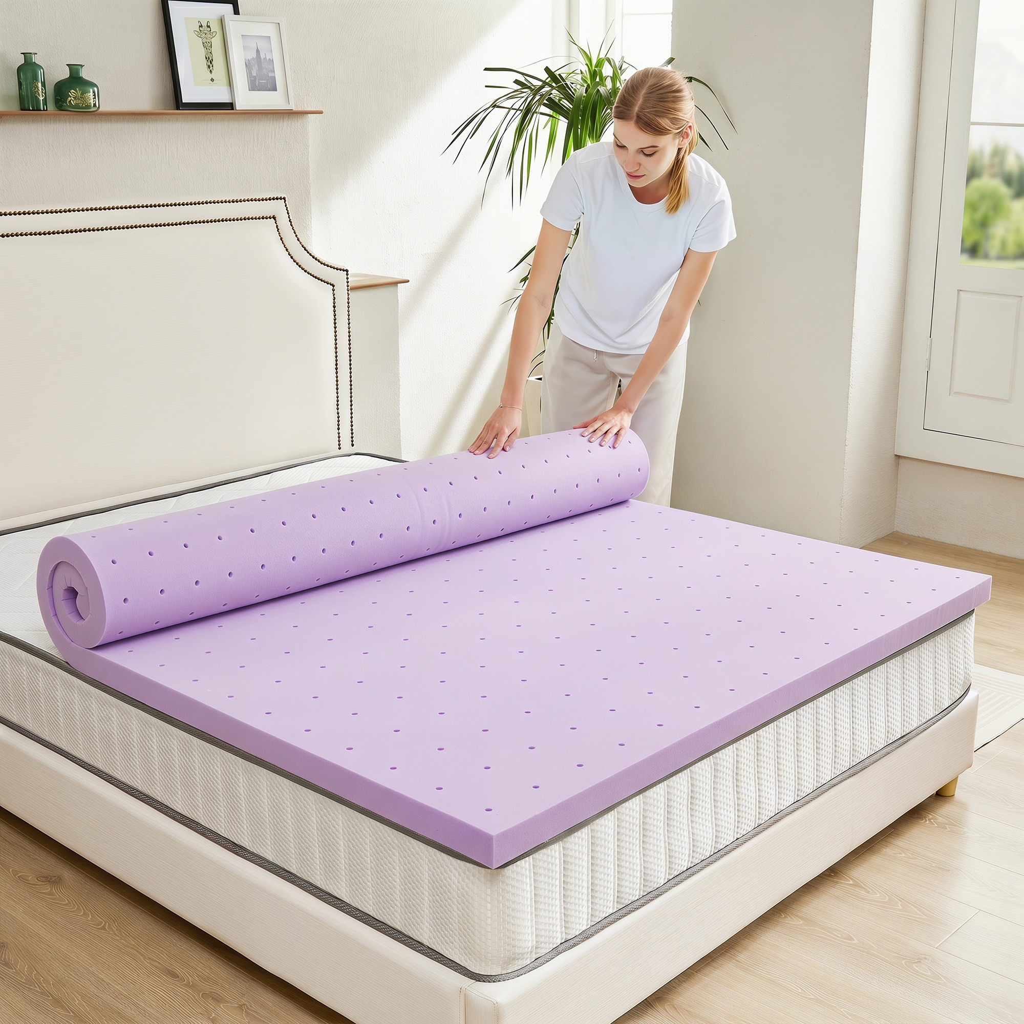 Sweetcrispy 4-in D Cooling Gel Memory Foam King Mattress Topper Lavender