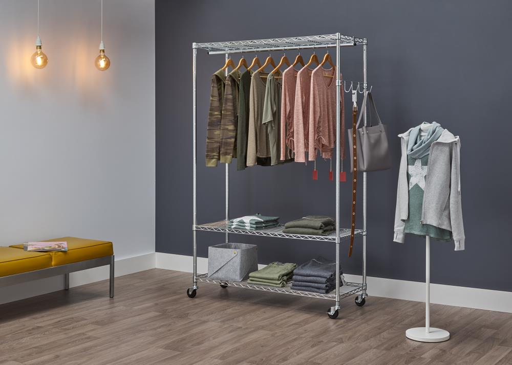 TRINITY Chrome Steel Rolling Clothing Rack in the Clothing Racks