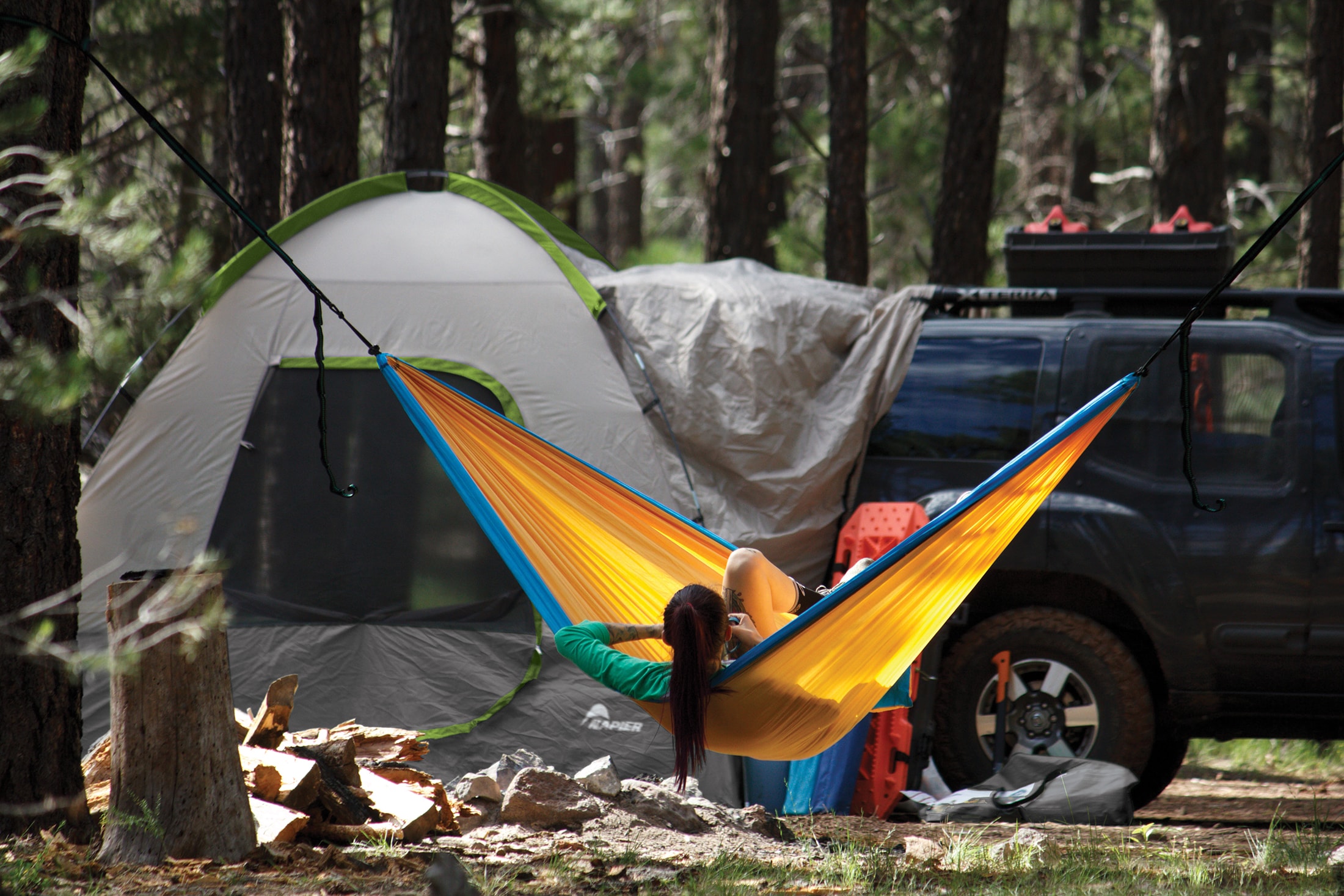 Napier 5-Person Green and Gray SUV Camping Tent with Mesh Windows
