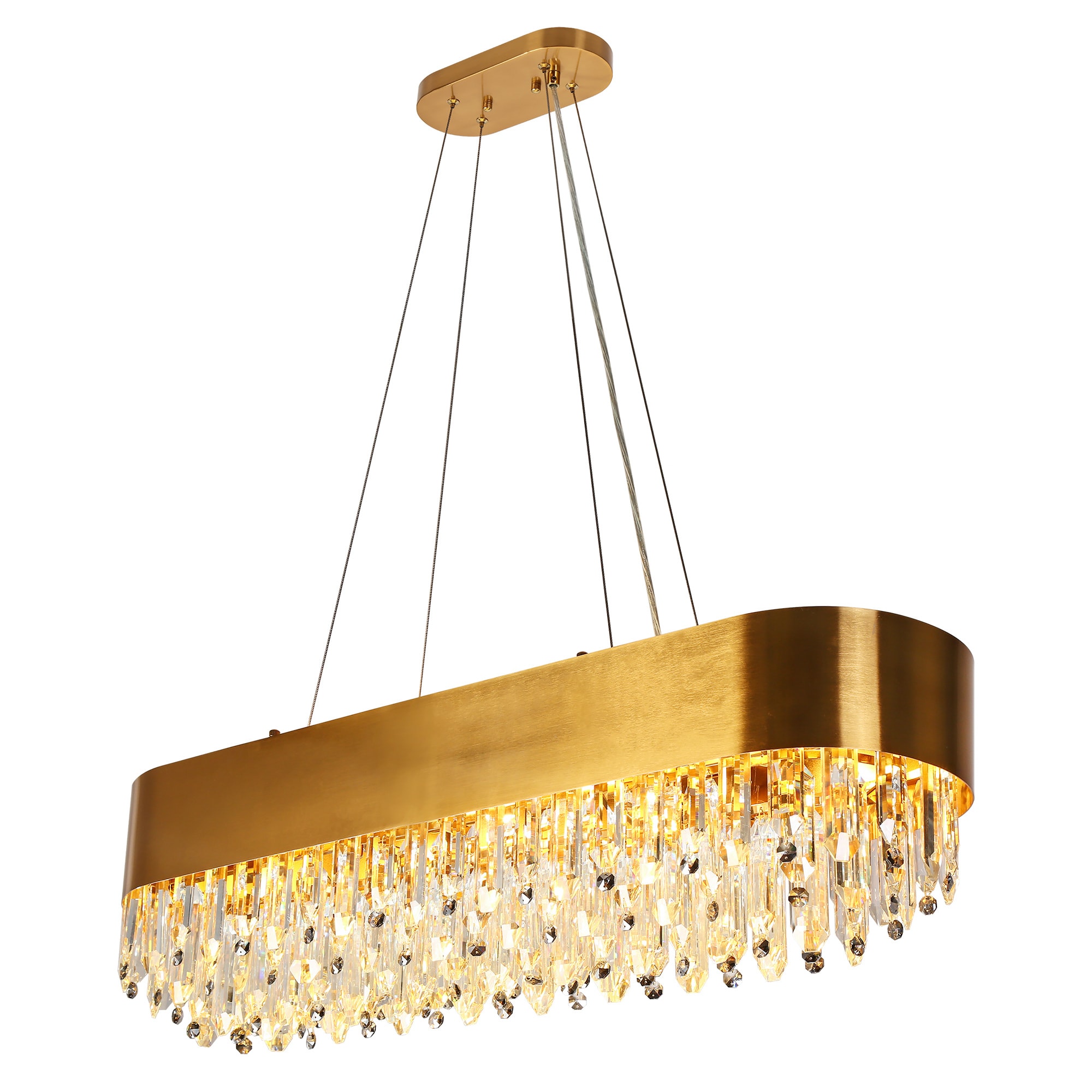 Elegant Brass and Crystal 10-Light Rectangular Chandelier