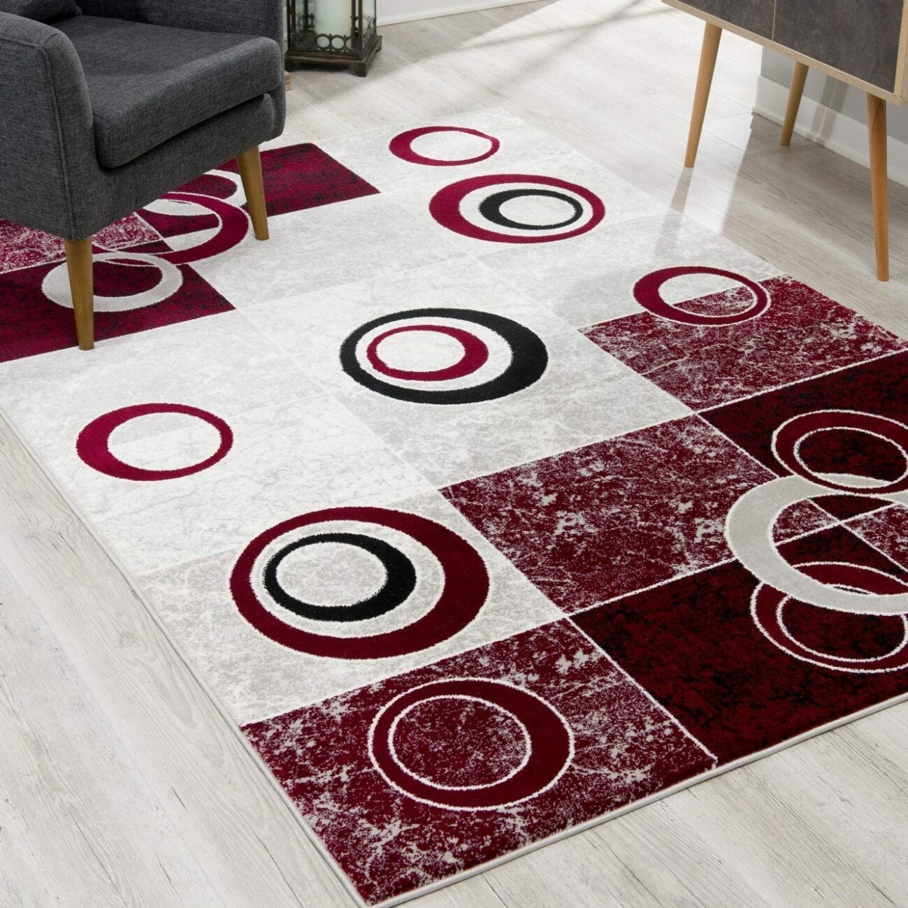 HomeRoots 4000393872 2 x 20 (ft) Olefin Red Rectangular Indoor Abstract Runner rug