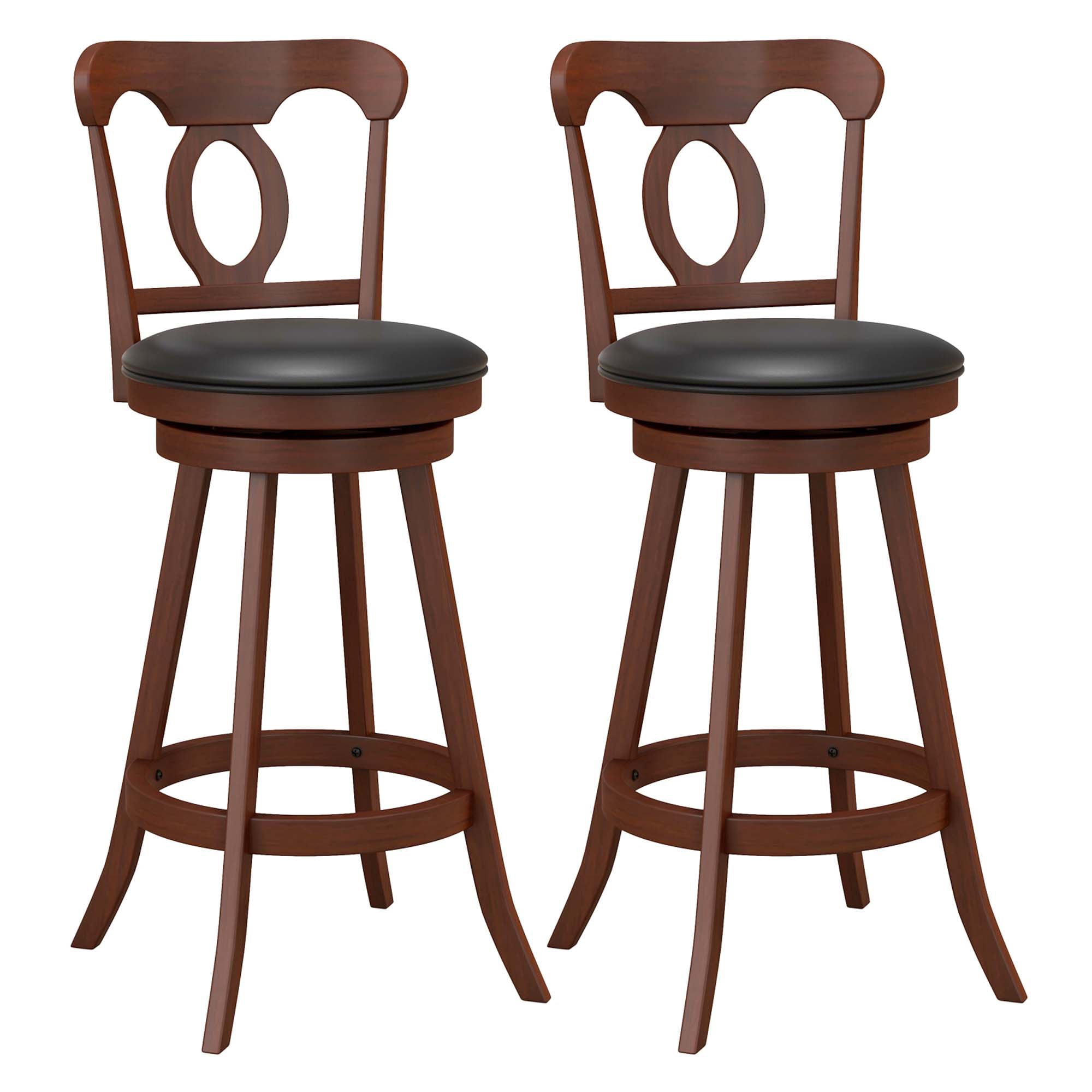 Costway SXL00030 Espresso 30-in H Bar height (28-in to 33-in) Round Seat Upholstered Swivel Wood Back Bar Stool Back