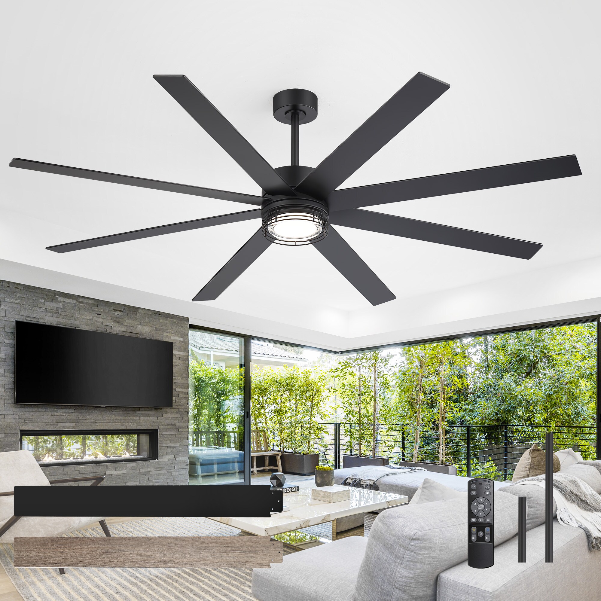 Breezary 72-in Matte Black Color-changing Integrated LED Indoor