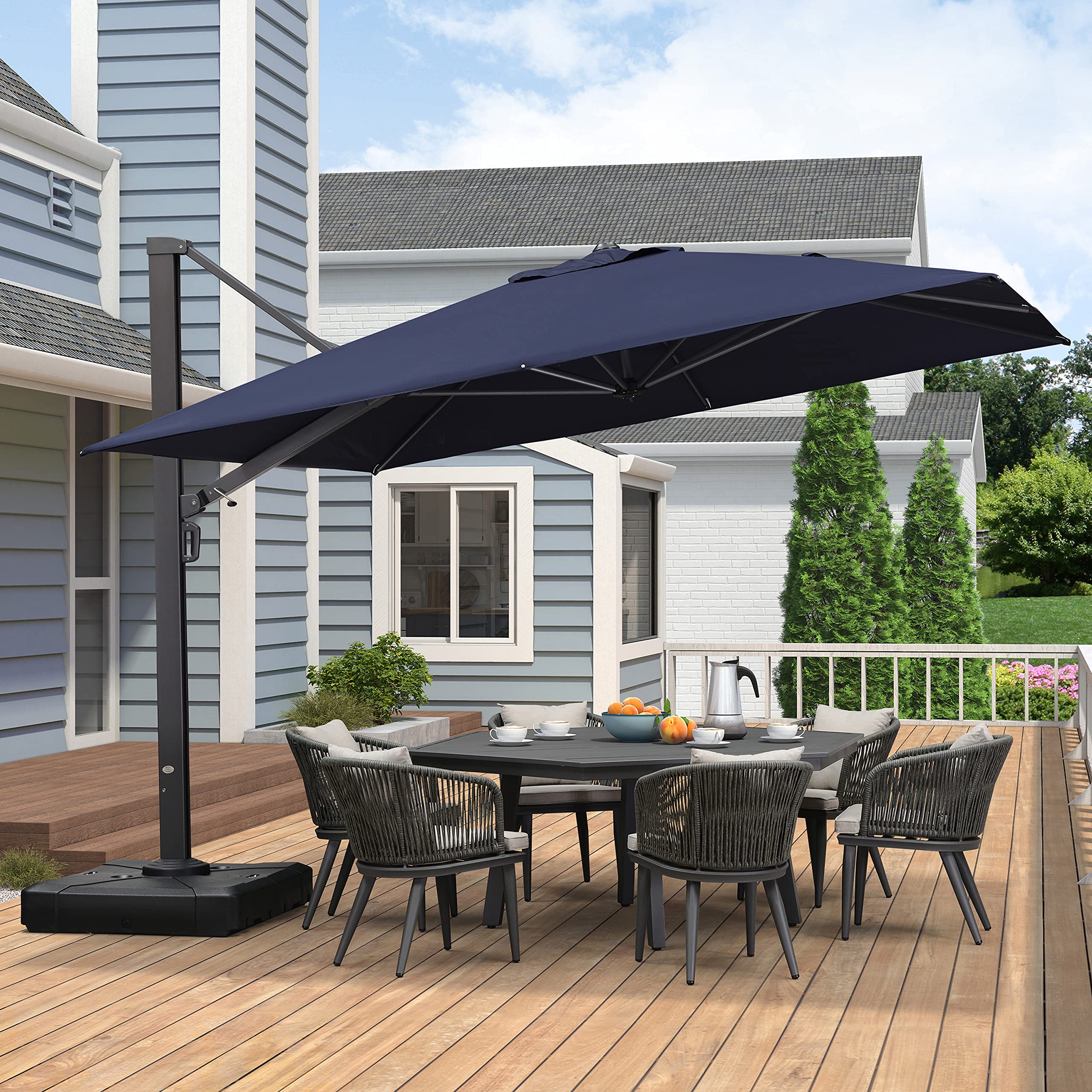PURPLE LEAF LS04CHS11-NB 11-ft Aluminum Navy Crank Cantilever Patio Umbrella