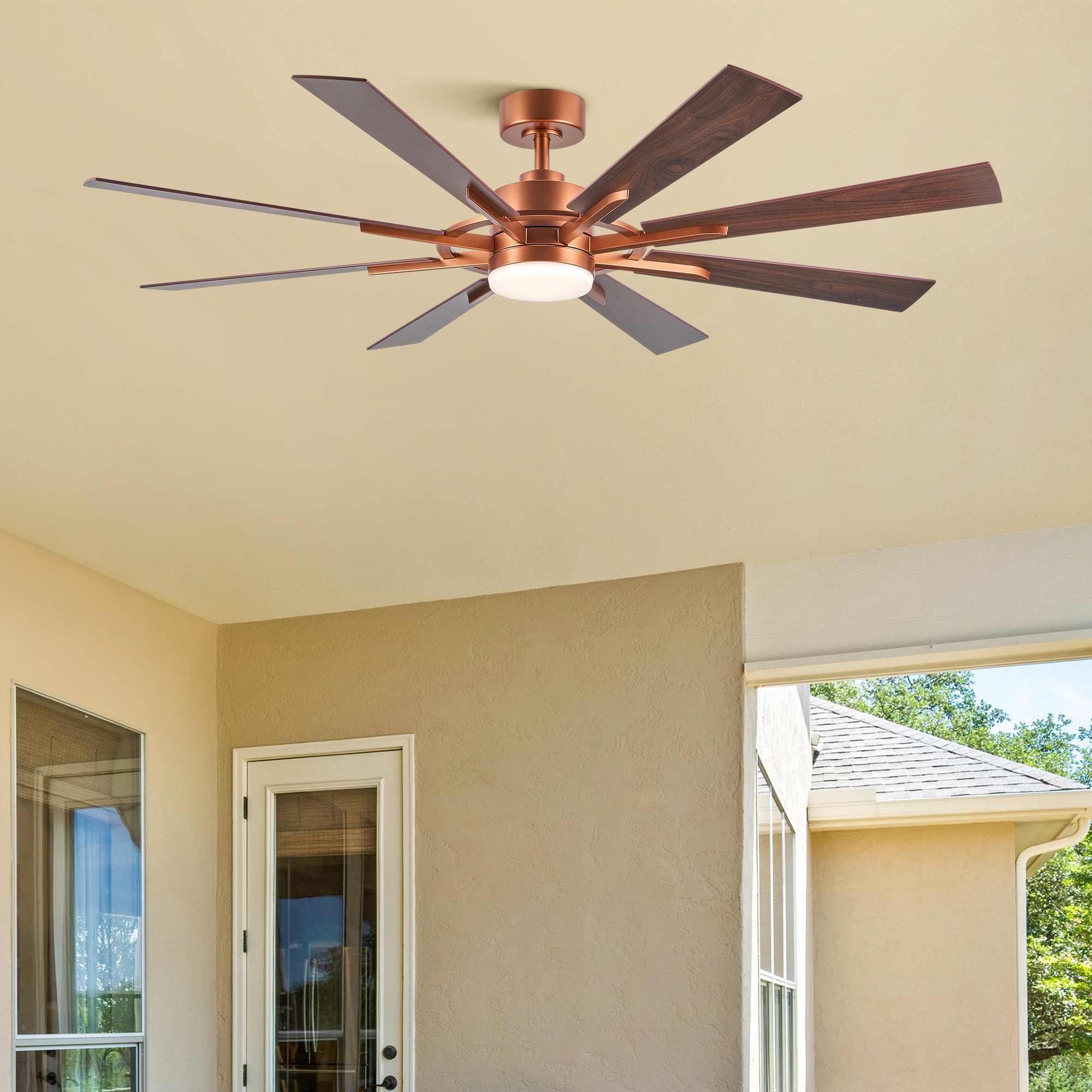 CO-Z CFN-1360-BZ 60-in Color-Changing Integrated LED Copper with Red Blades Propeller Ceiling Fan With Light - Remote Included ( 8 -Blade )