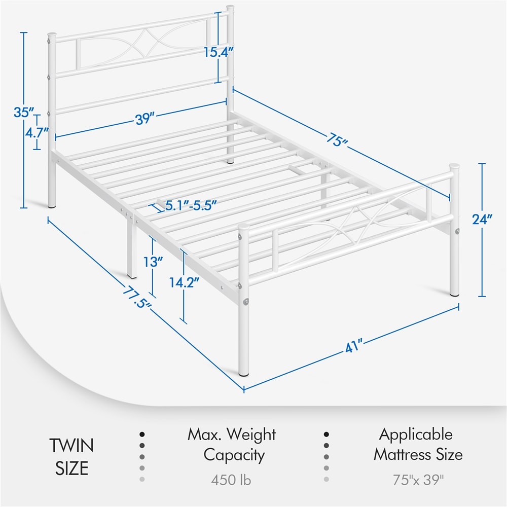 Yaheetech Twin White Simple Metal Bed Frame with Curved Design ...
