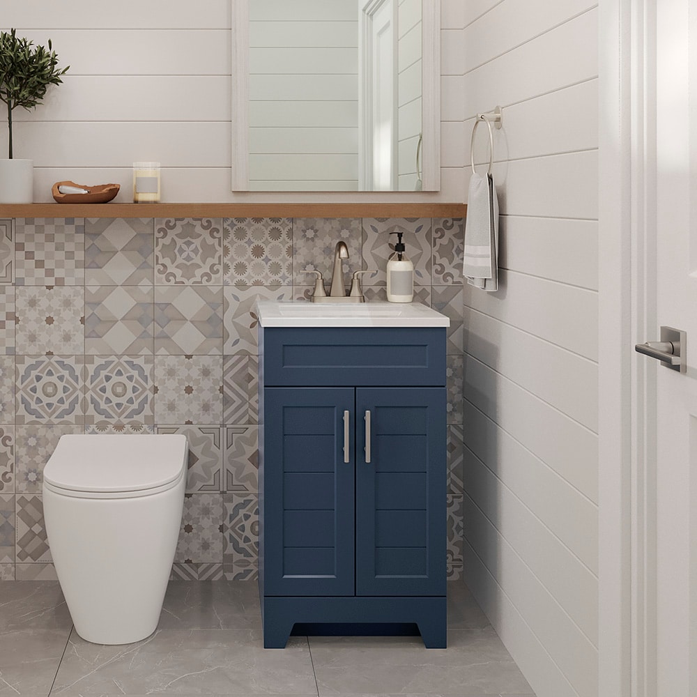 Style Selections C52S18-SS Kirkman 18-in Deep Ocean Blue Single sink Bathroom Vanity with White Cultured marble Top