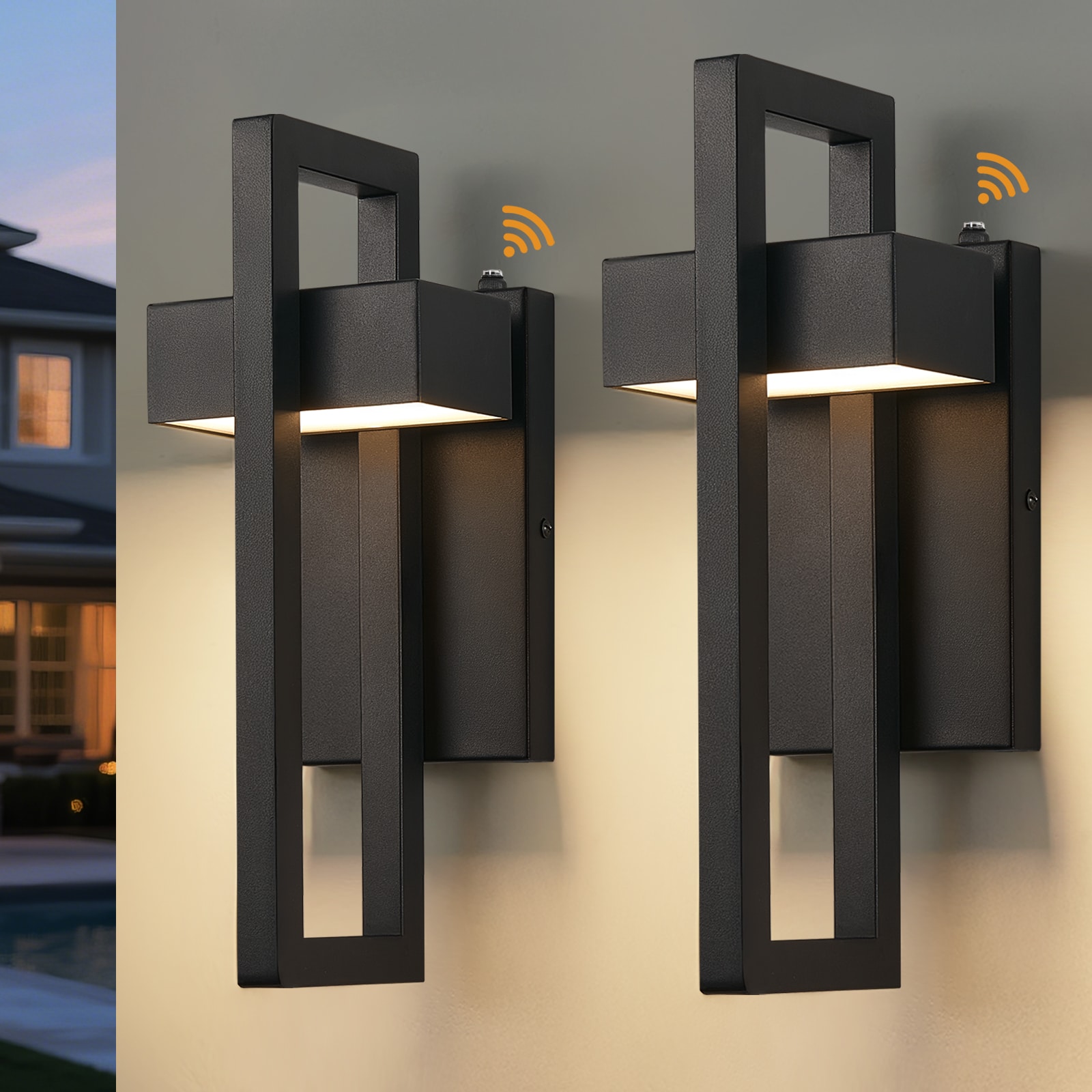 ZSMAIKU 16.7IN Dusk to Dawn LED Outdoor Wall Sconce Matte Black Hardwired Integrated LED Outdoor Wall Light-2 Packs