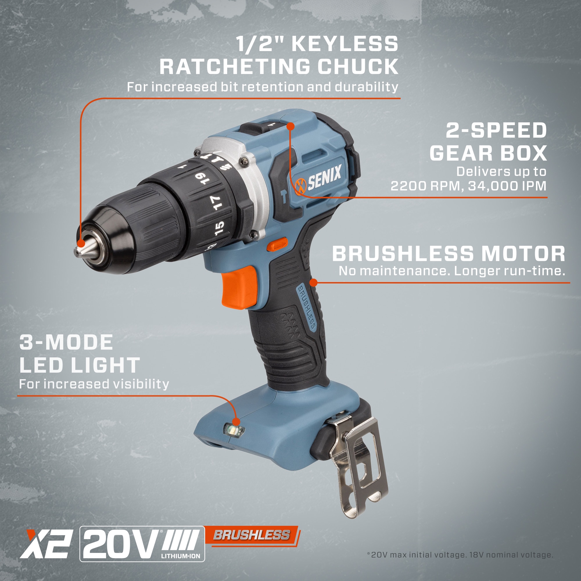 SENIX X2 1/2-in 20-volt Variable Speed Brushless Cordless Hammer Drill(Bare Tool) PDHX2-M2-0 Sansujyuku sansujyuku.com