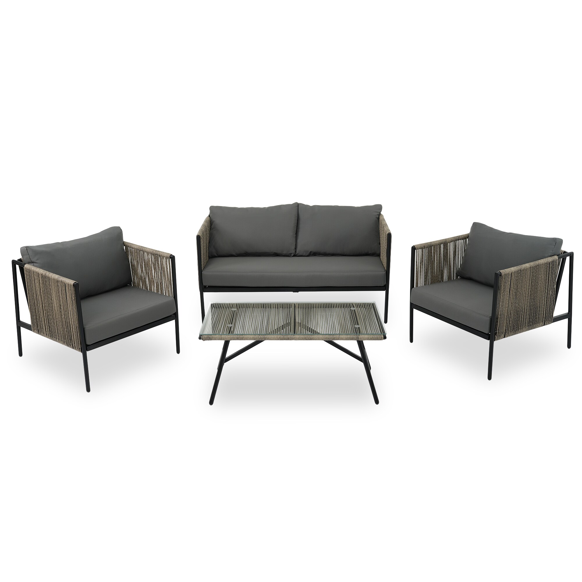 Bayfeve BFG-229E-PCS 4 -Piece Woven Patio Conversation Set with Gray Cushions