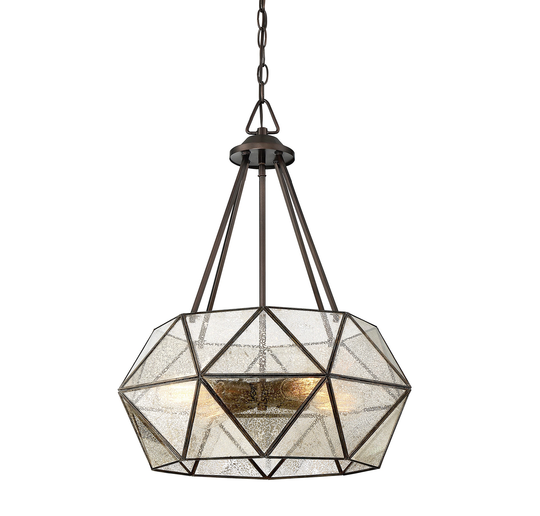 Tartan Geometric 20" Mercury Glass Pendant in Oiled Burnished Bronze