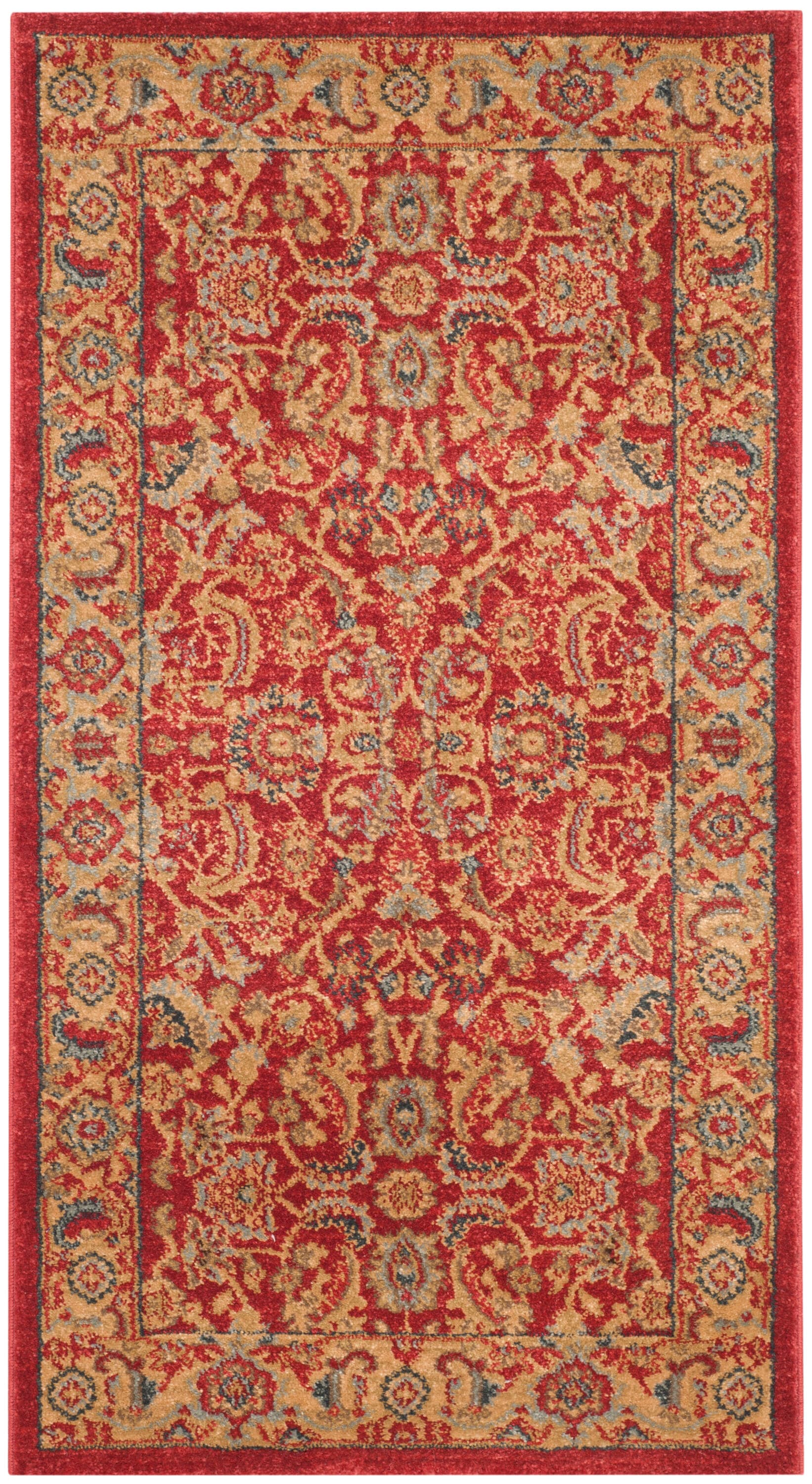 Red and Natural 2'2" x 4' Traditional Oriental Area Rug