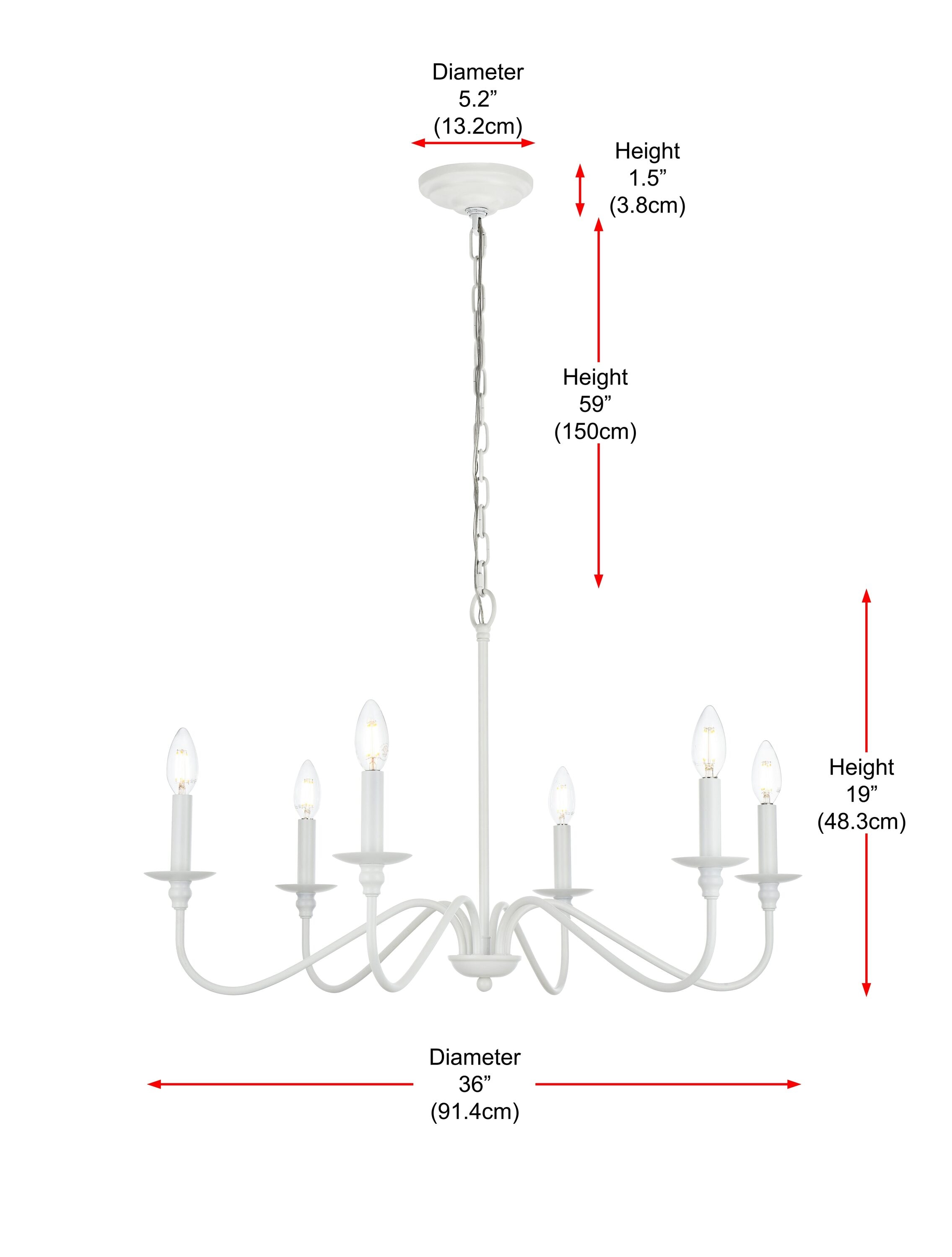 White Iron 6-Light Candle Chandelier with Adjustable Chain