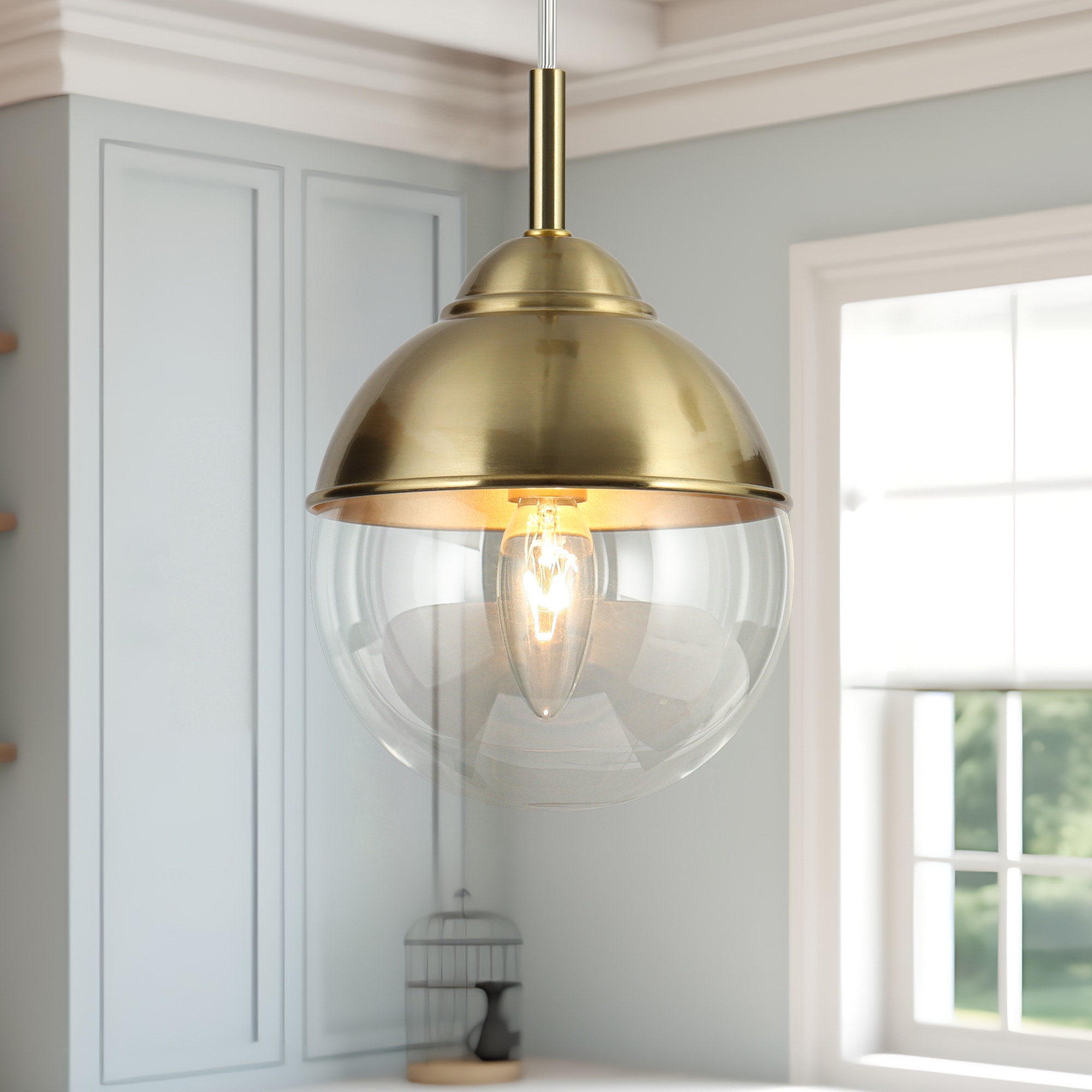 ZEVNI L3Q7BFF3W4527S07 Bairn 1 -Light Polished Brass Gold Modern/contemporary Clear glass Globe Mini Hanging Pendant light