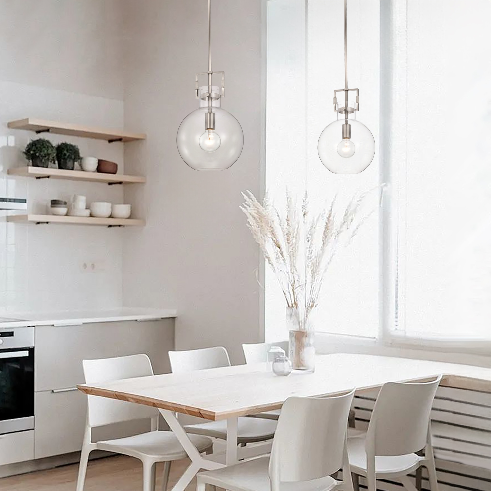 Brushed Nickel 10" Globe Clear Glass Pendant Light
