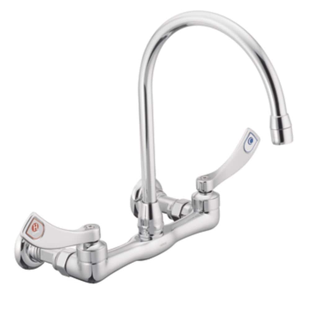 Moen 8126 M-Dura Chrome 2-Handle Wall-Mount High-Arc Handle Commercial Kitchen Faucet