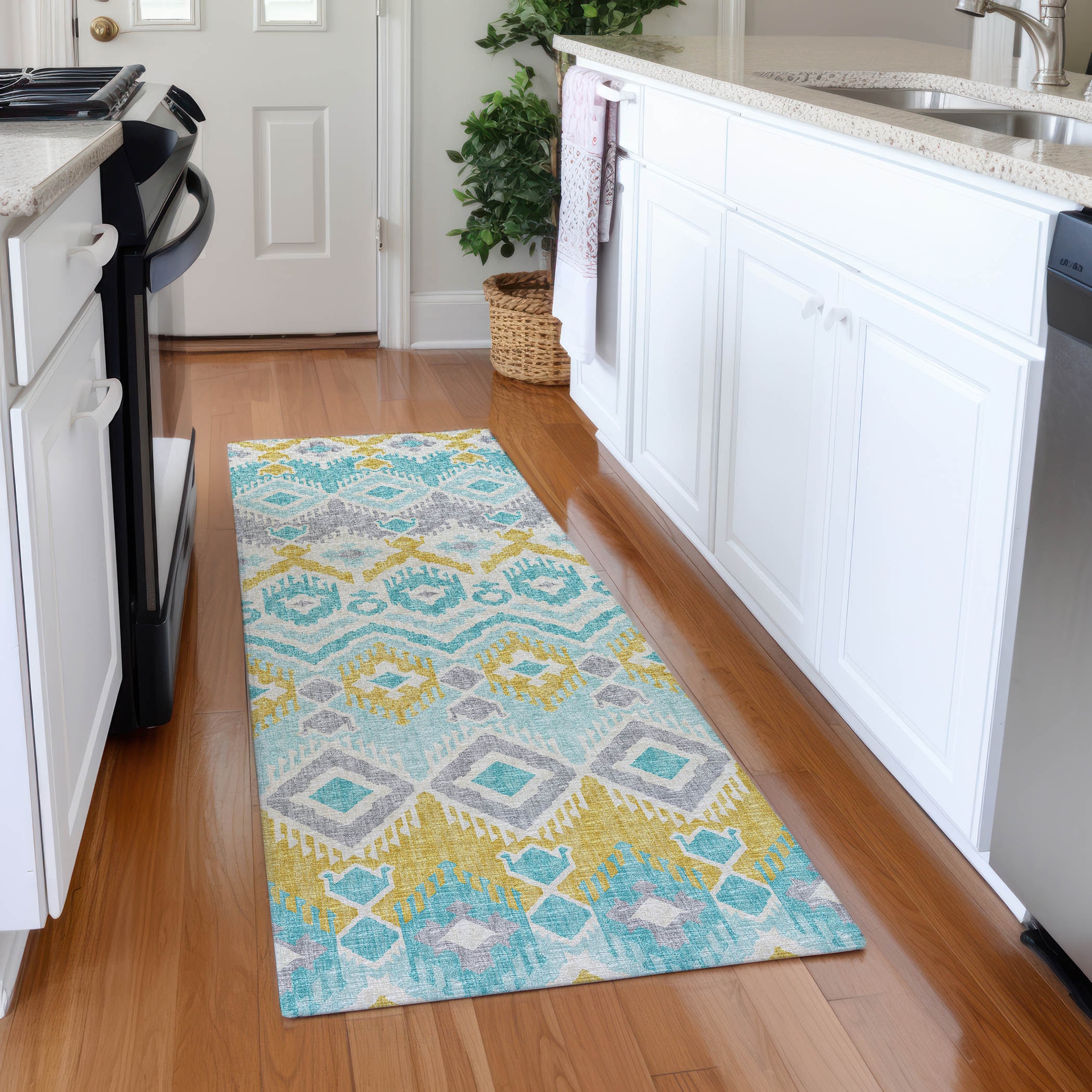 Addison Rugs AMF108AQ2X8 Mayfield AMF108AQ 2 x 7 (ft) Loomed Polyester Aqua Rectangular Indoor Abstract Machine washable Runner rug