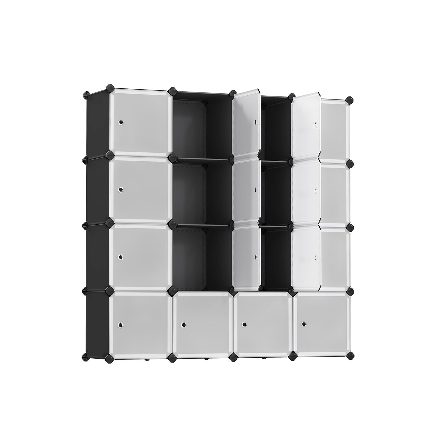 Slickblue 60.2H x 60.2W x 12.2D Black White Stackable No Rolling PP Plastic Metal Frame 16 Cube Storage Organizer