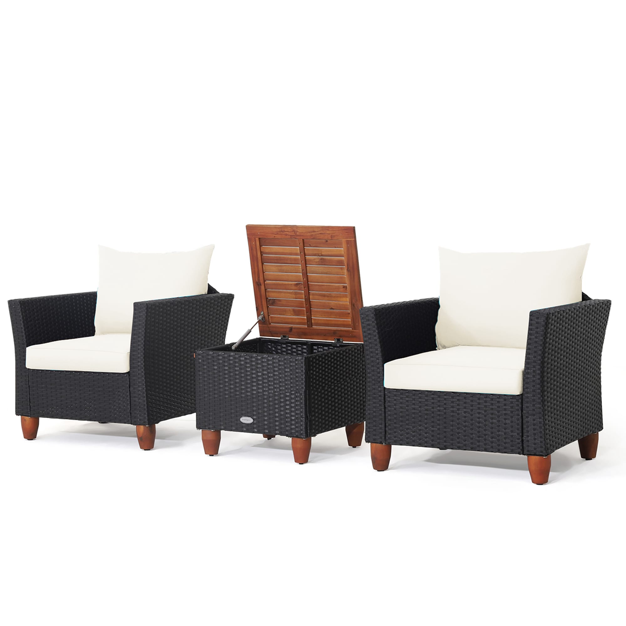 Costway LWS00079 3-Piece Rattan Patio Conversation Set with White Cushions
