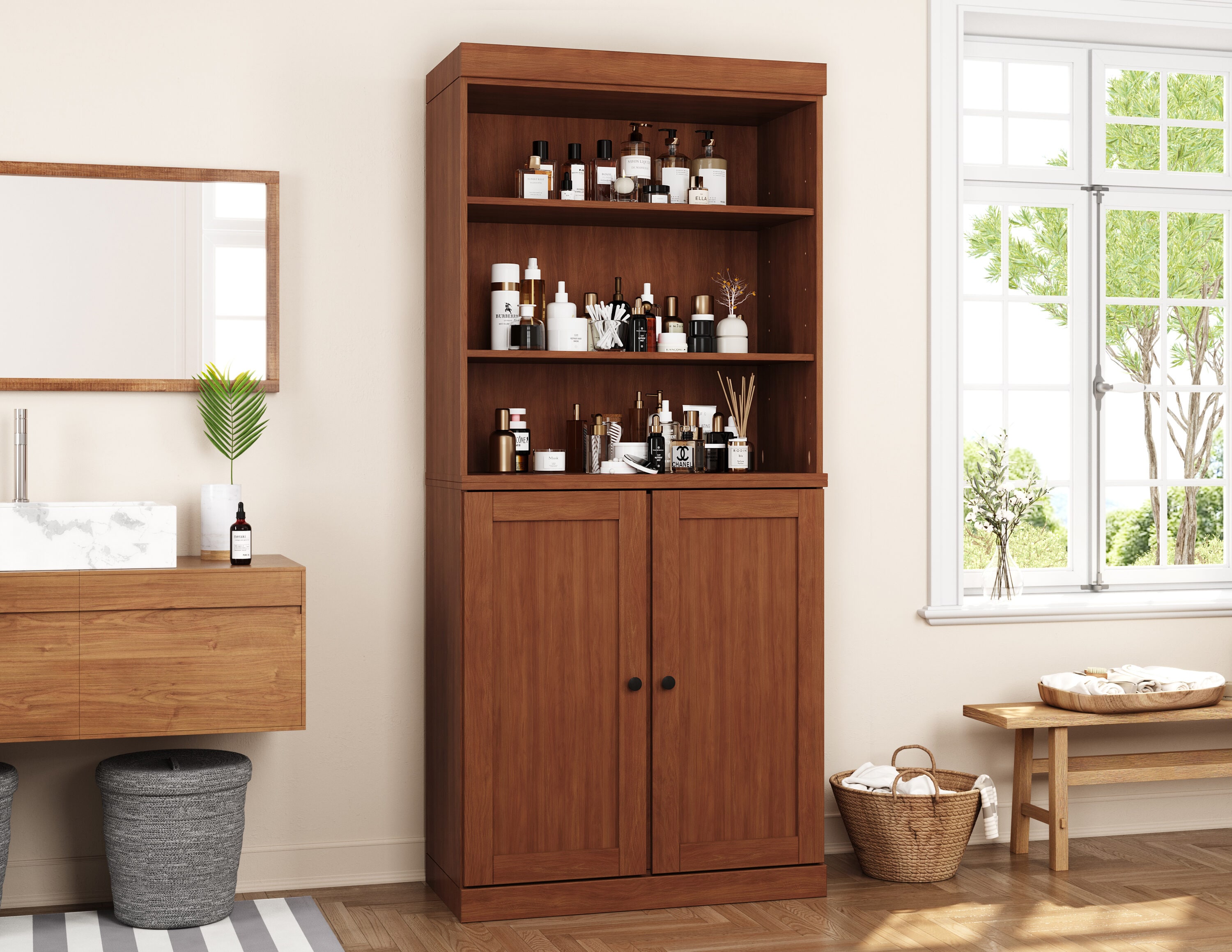 Palace Imports Solid Wood Shaker Bathroom Linen Laundry Room Storage Cabinet