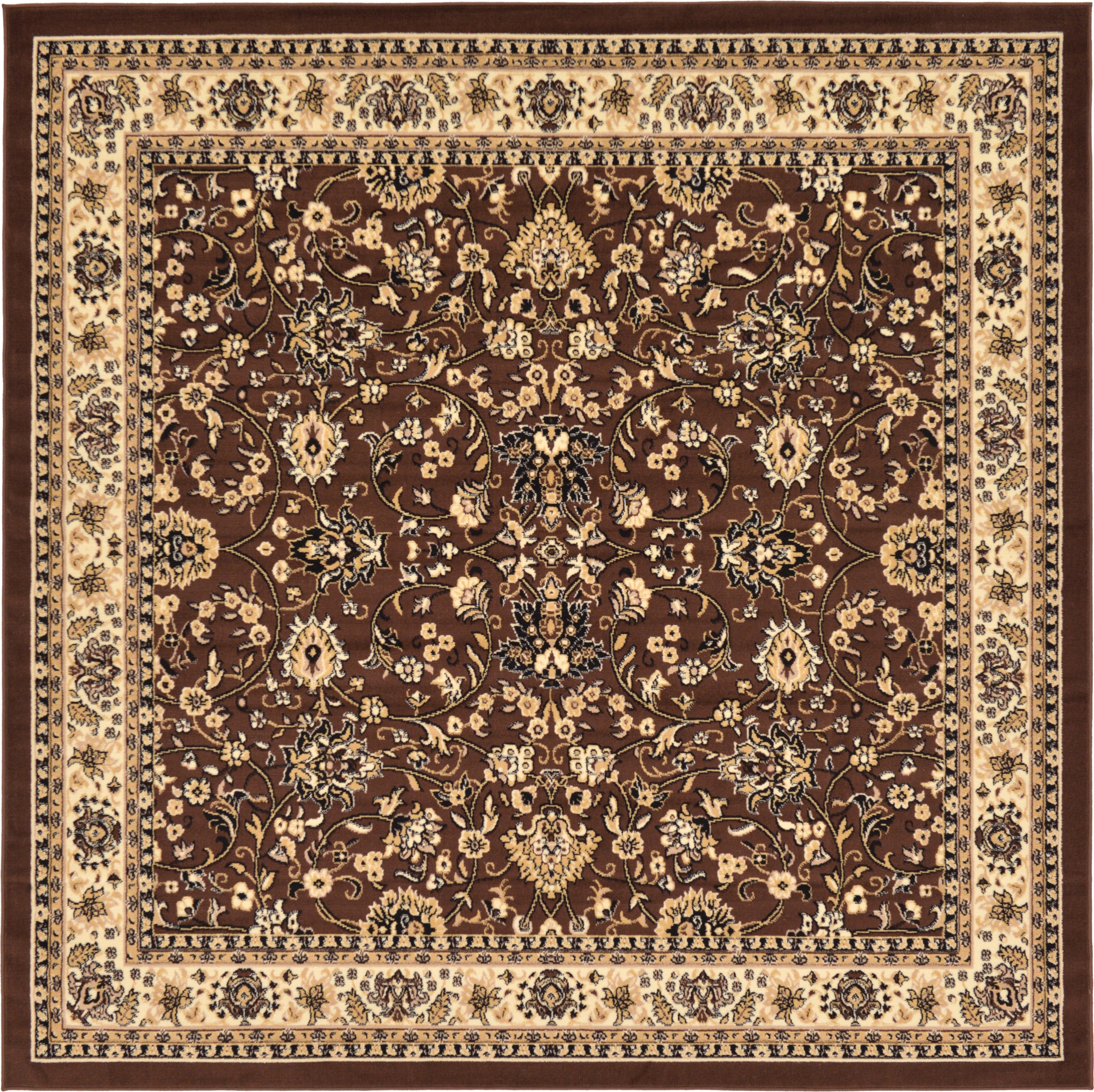 Unique Loom 3124968 Washington Sialk Hill 8 x 8 (ft) Loomed Polypropylene Brown/Ivory Square Indoor Floral/Botanical Vintage Area rug