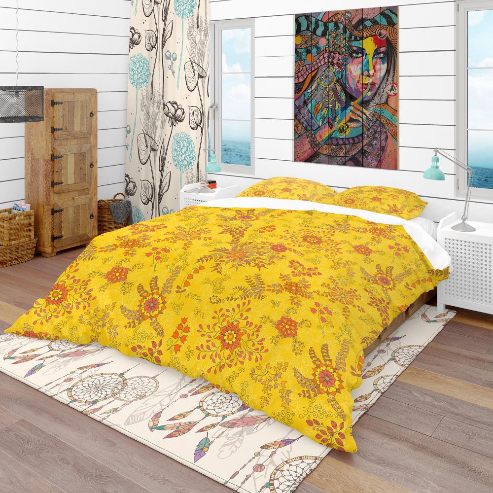 Designart BED18585-T 3 -Piece Yellow Twin Duvet cover Set