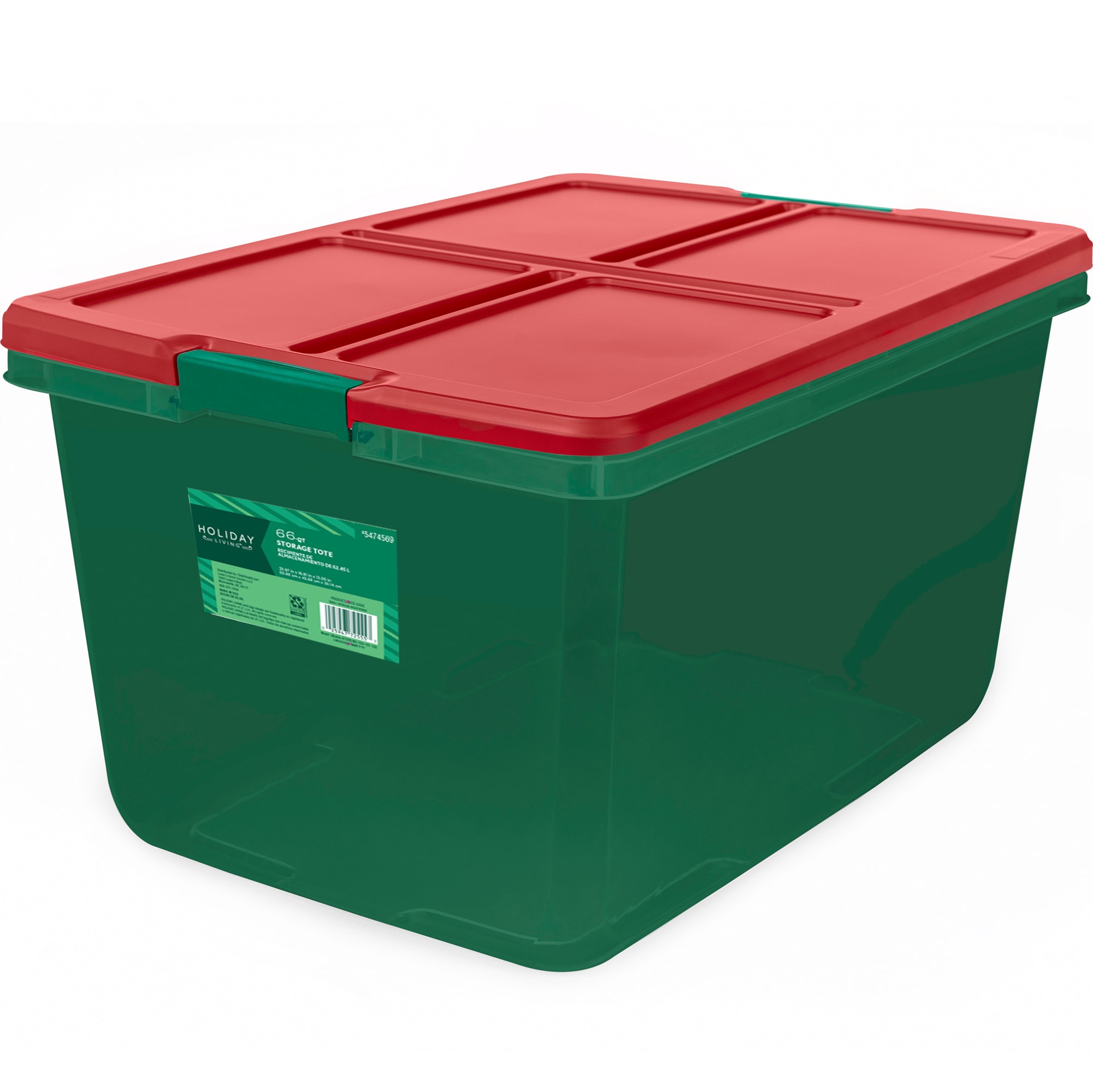 Holiday Living Large 16.5-Gallons (66-Quart) Clear W/Red Lid Weatherproof  Heavy Duty Tote with Latching Lid in the Plastic Storage Containers  department at