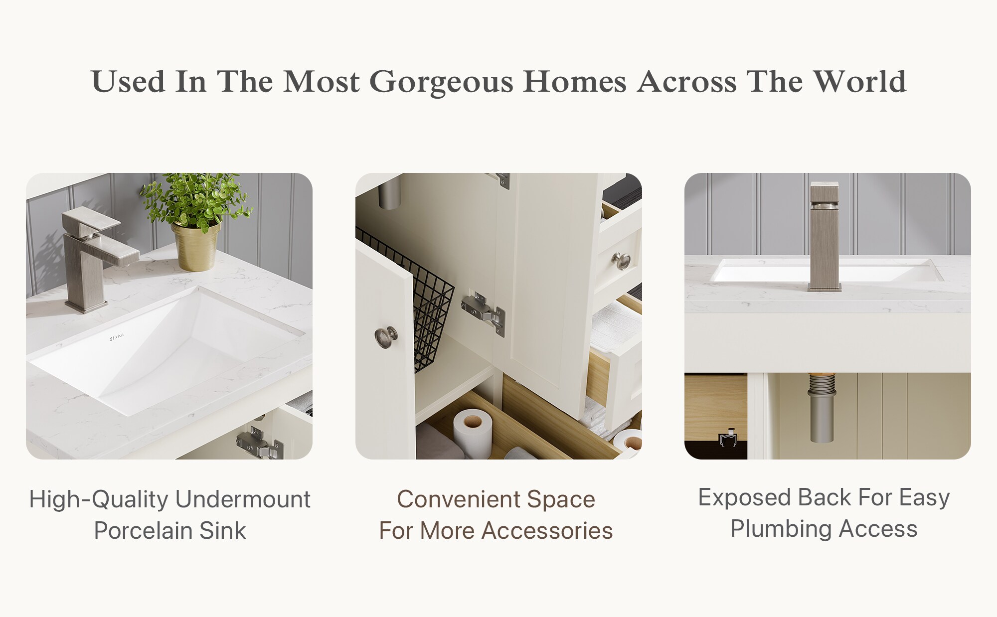 White Carrara Quartz Top Freestanding Bathroom Vanity with Porcelain Sink