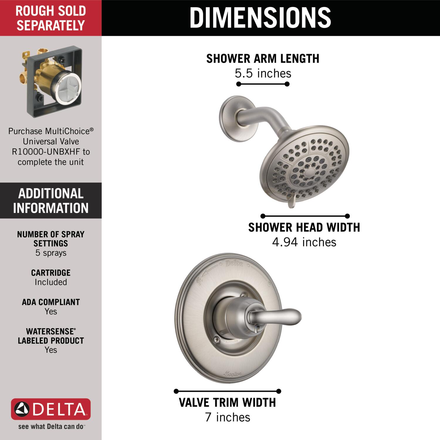 Delta Linden Stainless 1 Handle Multi Function Round Shower Faucet In   08344659 