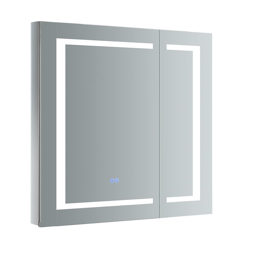 Fresca FMC023030 Spazio 30-Inches x 30-Inches Lighted LED Fog Free Surface/Recessed Mount LED Lighting Mirror Mirrored Square Soft Close Medicine Cabinet with Outlet