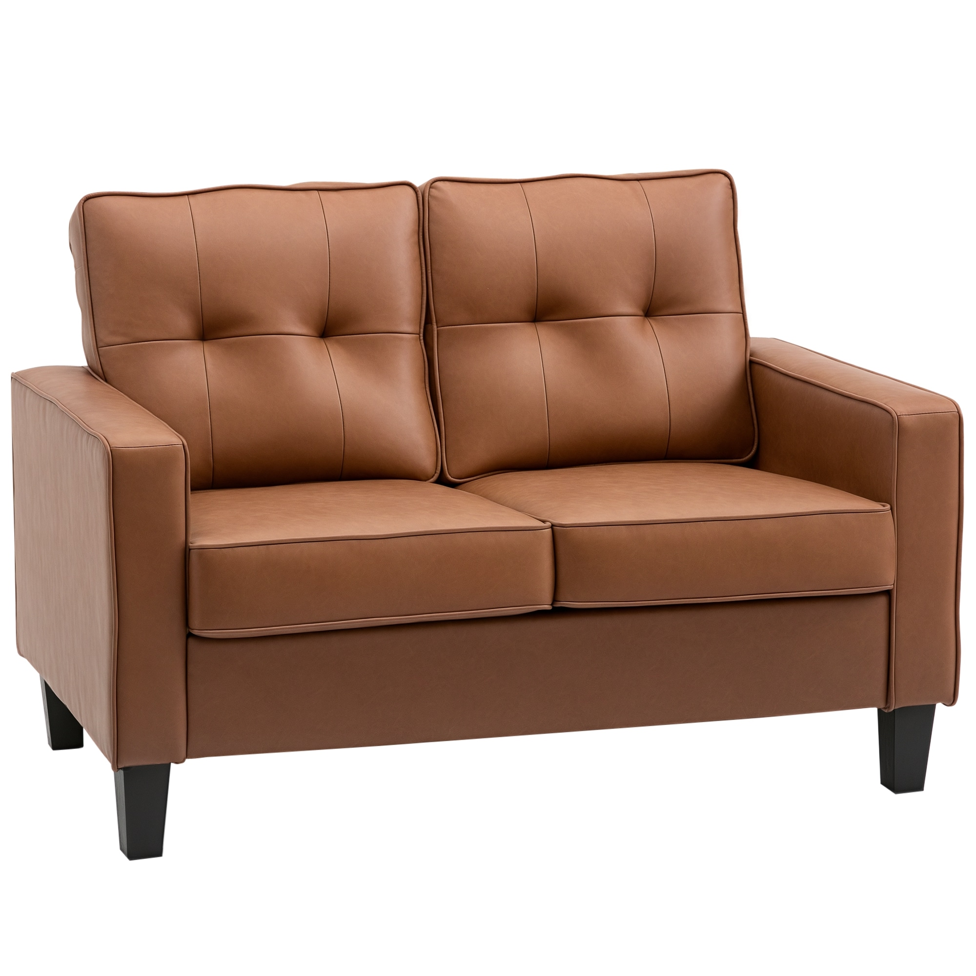 HomCom 833-899V80 51 Wide Loveseat with Armrest 2-Seater Tufted PU Leather Double Sofa Brown