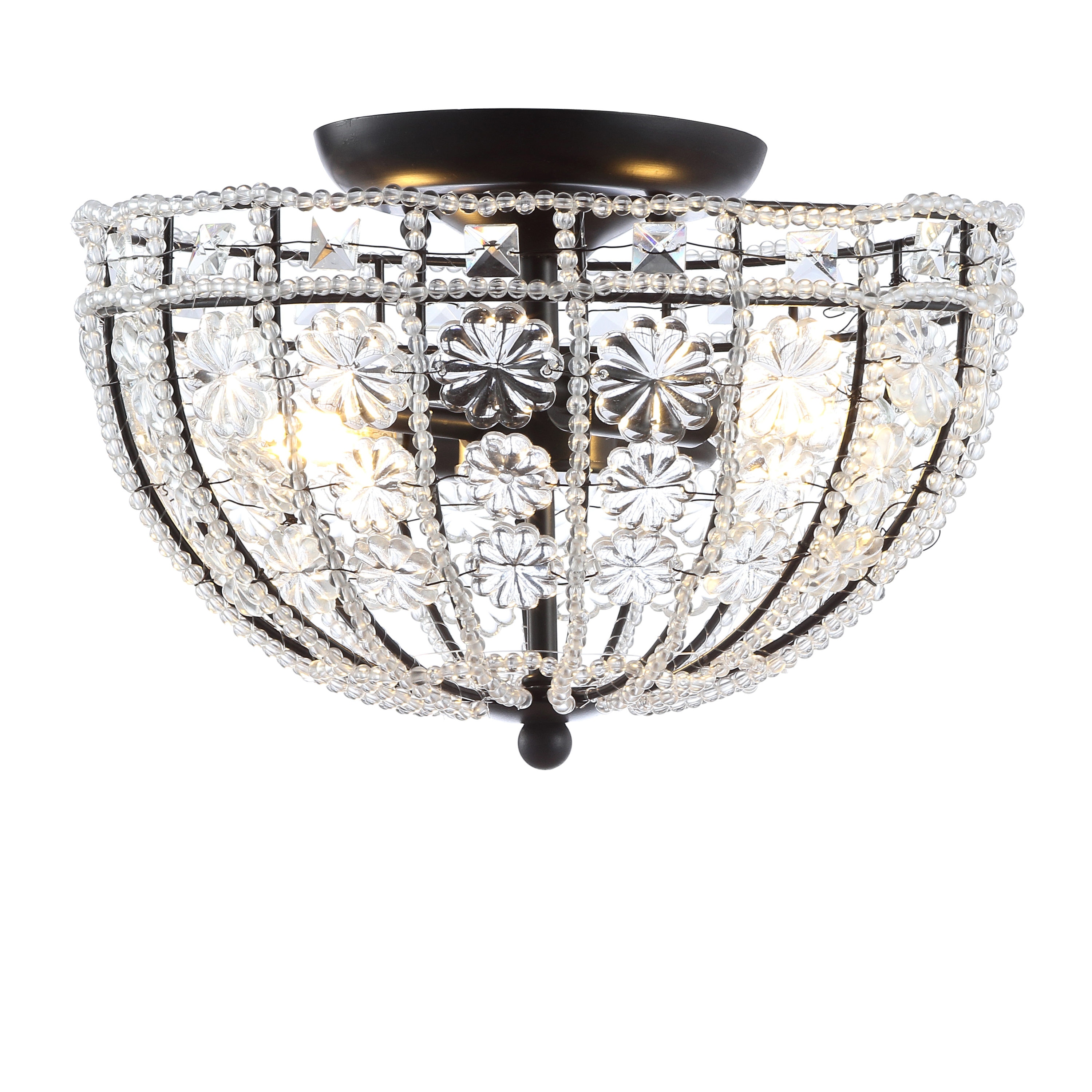 Billie 12" Black Crystal Flower LED Semi-Flush Mount