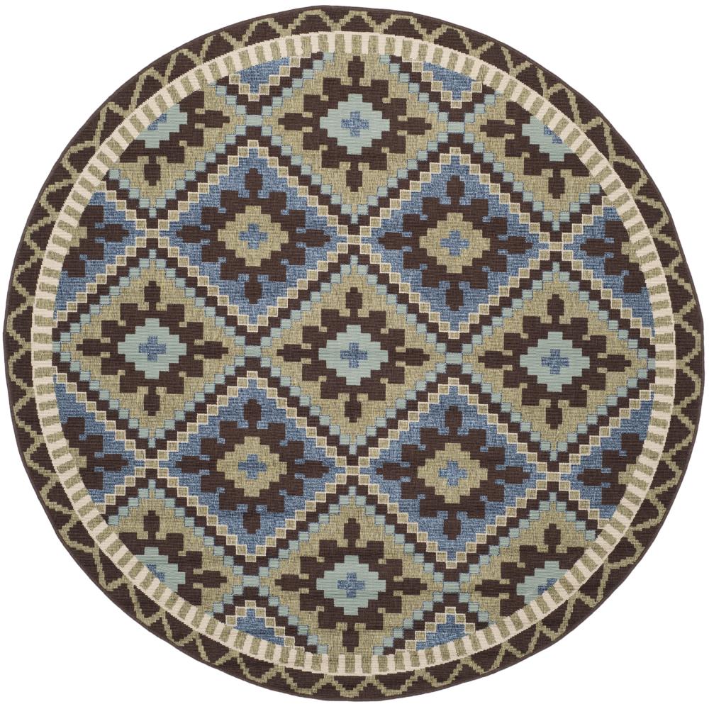 Safavieh VER096-0642-7R Veranda Vitaline 7 x 7 (ft) Loomed Synthetic Green/Chocolate Round Indoor/Outdoor Abstract Coastal Area rug