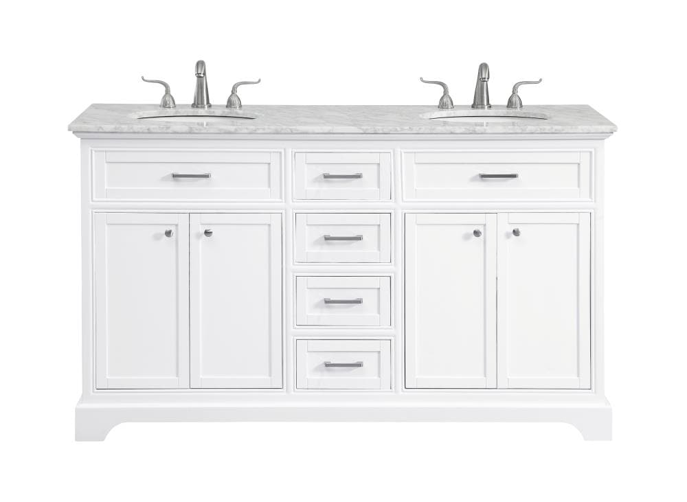 Elegant Decor FI45060DWH First Impressions 60-in White Undermount Double sink Bathroom Vanity with Carrara White Marble Top