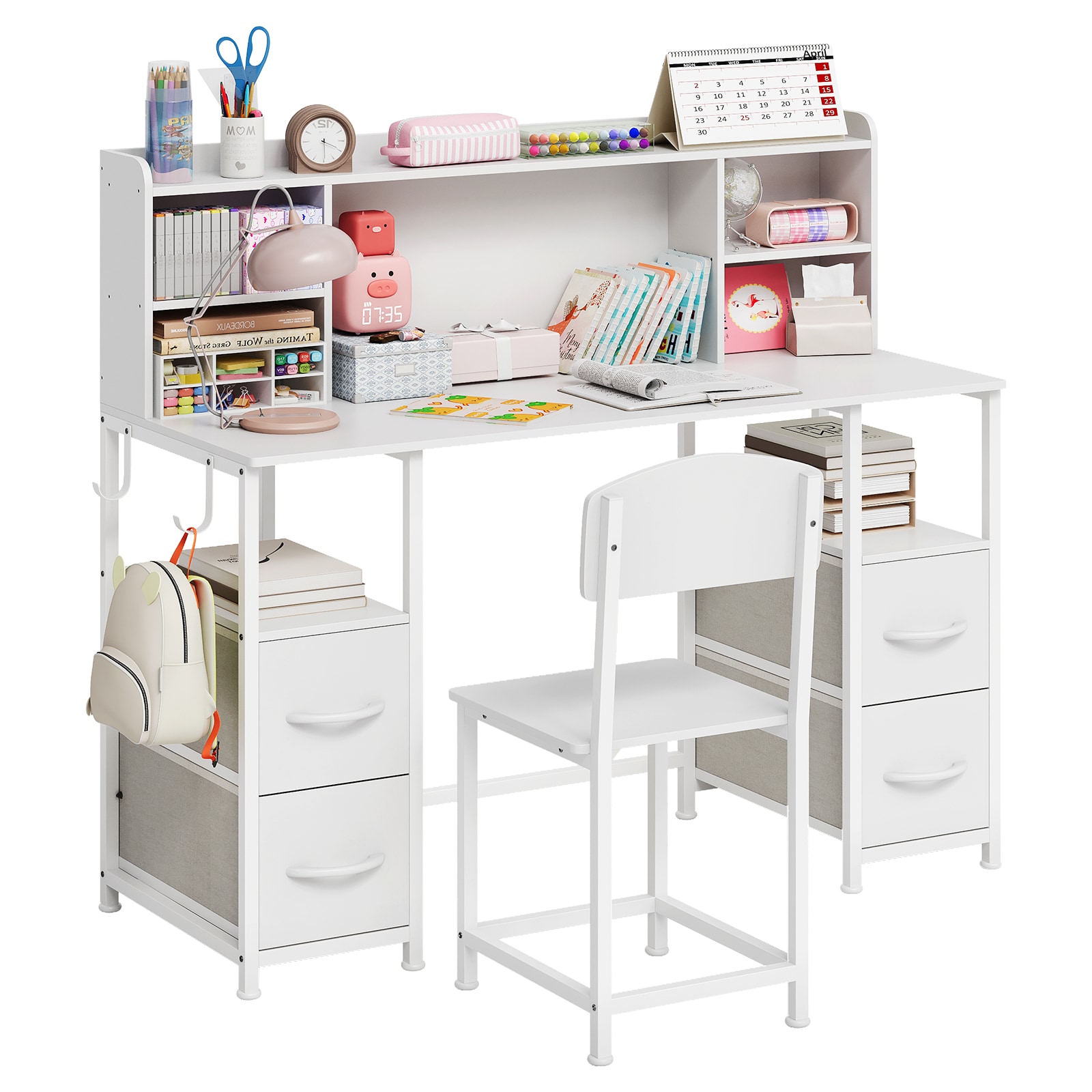 Garvee - 47.2in Kids Desk and Chair Set with Hutch Storage Ages 6 to 12 Sturdy Metal Frame Kids S...