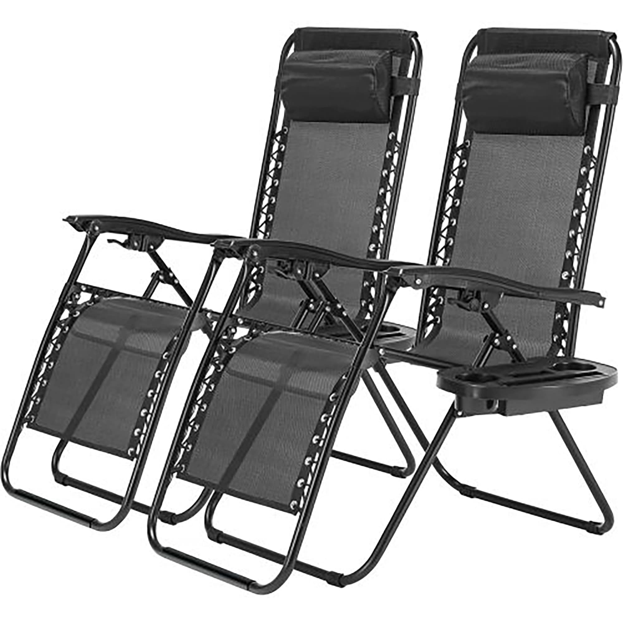 CASAINC CA8101LS 2 Set Zero Gravity Patio Portable Reclining Folding Chair Set of 2 Black Stainless steel Frame Stationary Zero Gravity Chair with Black Woven Seat
