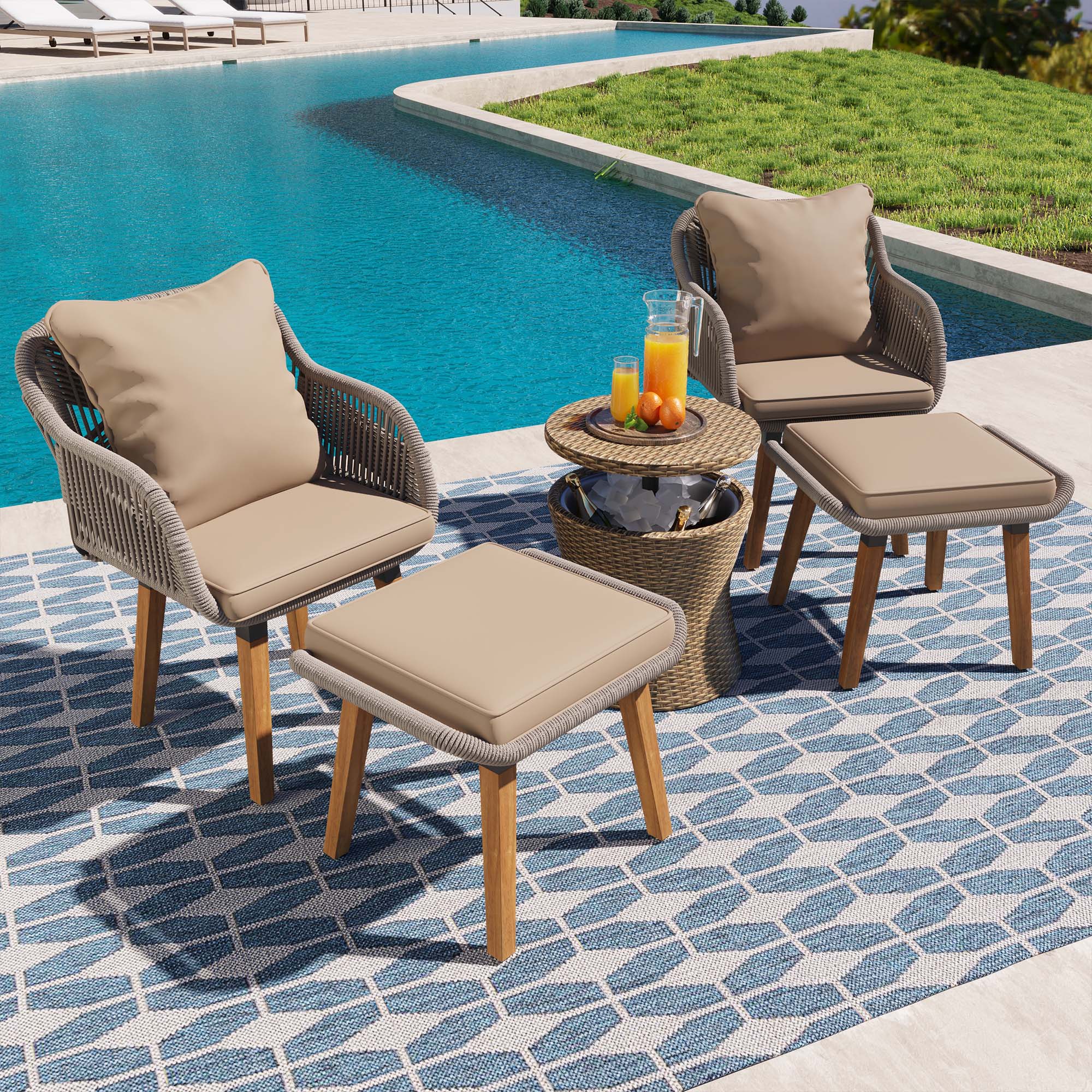 Fun Orange FUNS2HW17 5-Piece Wicker Patio Conversation Set with Brown Cushions