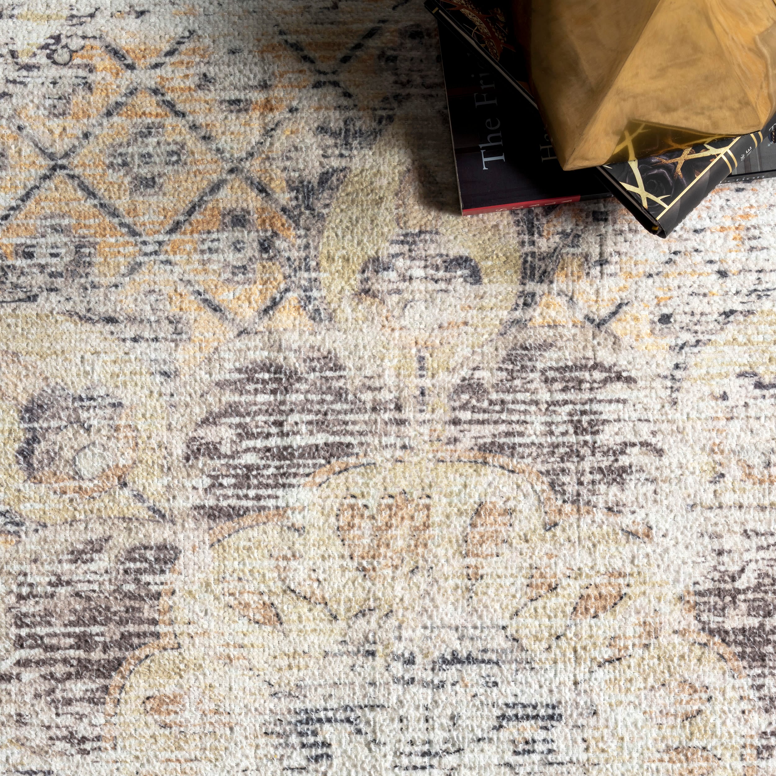 Eco-Friendly Gray Oriental Medallion 4'x6' Washable Rug