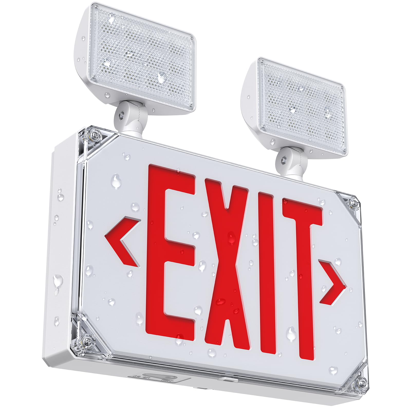 Vrbgify  Wet Location Emergency Exit Sign with Adjustable LED Lights Double Face Hardwired Waterproof Red Exit Light AC 120277V Wall Side Mount 1 Pack