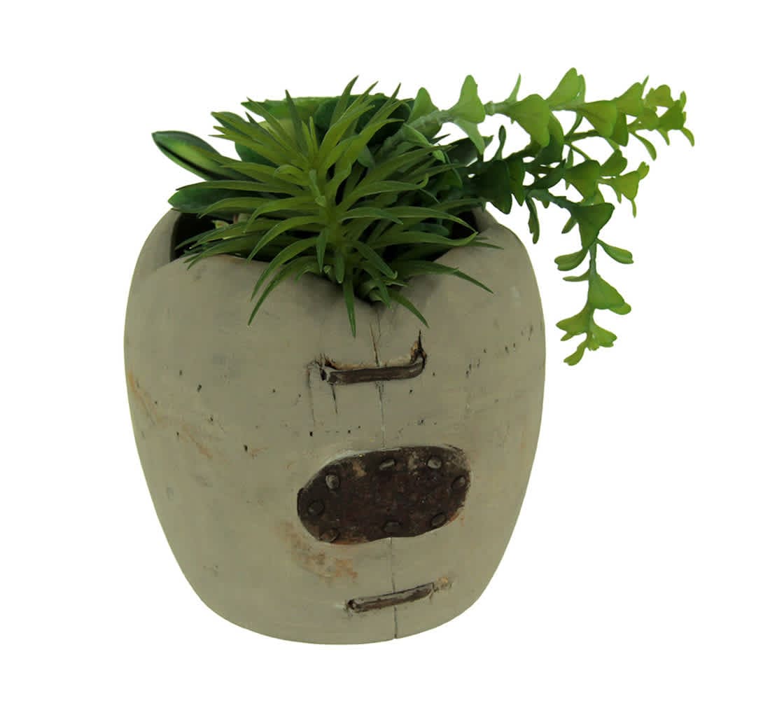 Zeckos Artificial Succulents in Rustic Apple Shaped Wood Planter