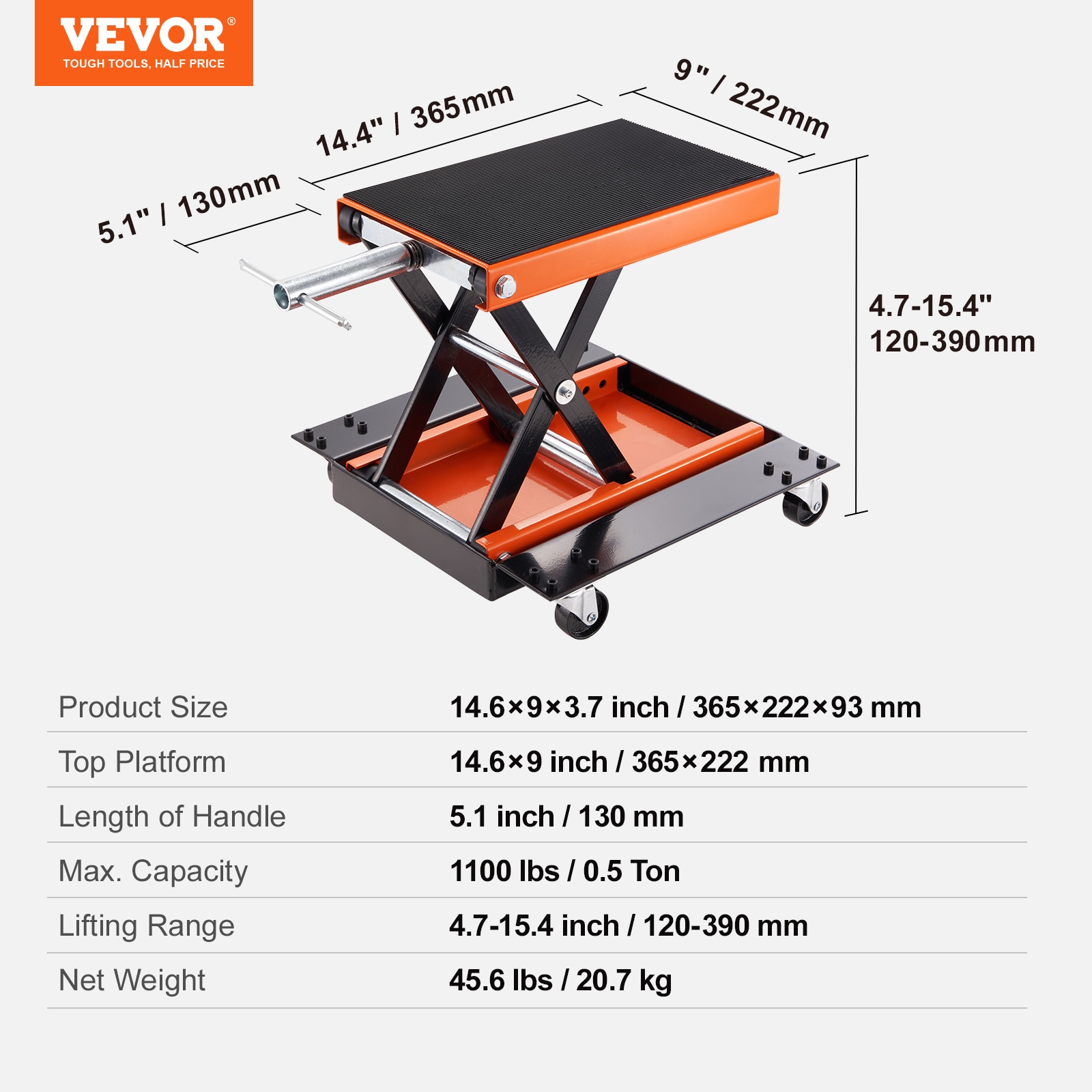 VEVOR Motorcycle Lift, 1100 Lbs Motorcycle Lift Atv Scissor Lift Jack with  Dolly Hand Crank, Center Hoist Crank Stand with Wide Deck Tool Tray For  Street Bikes, Cruiser Bikes, Touring Motorcycles in