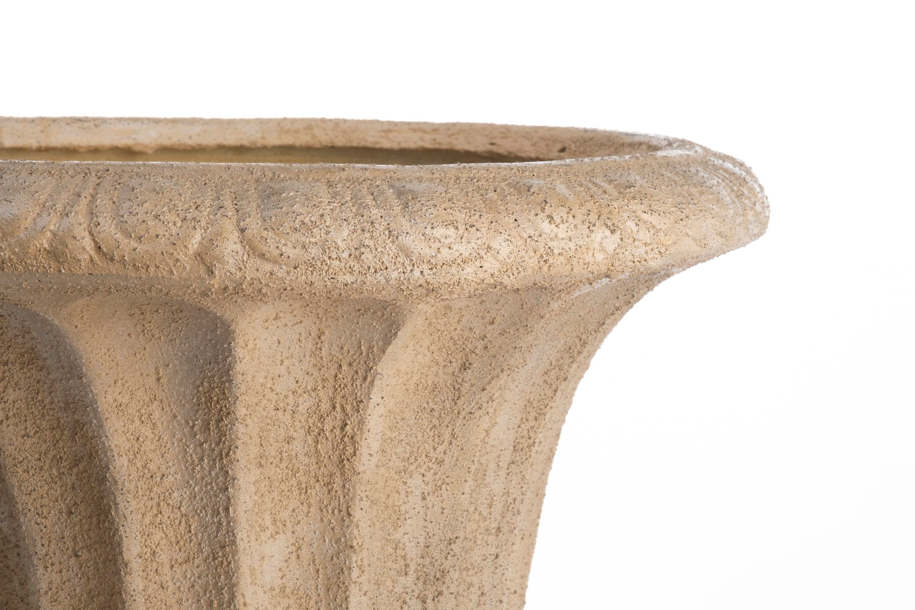 Beige Stone Fiberstone Outdoor Urn Planter with Drainage Holes