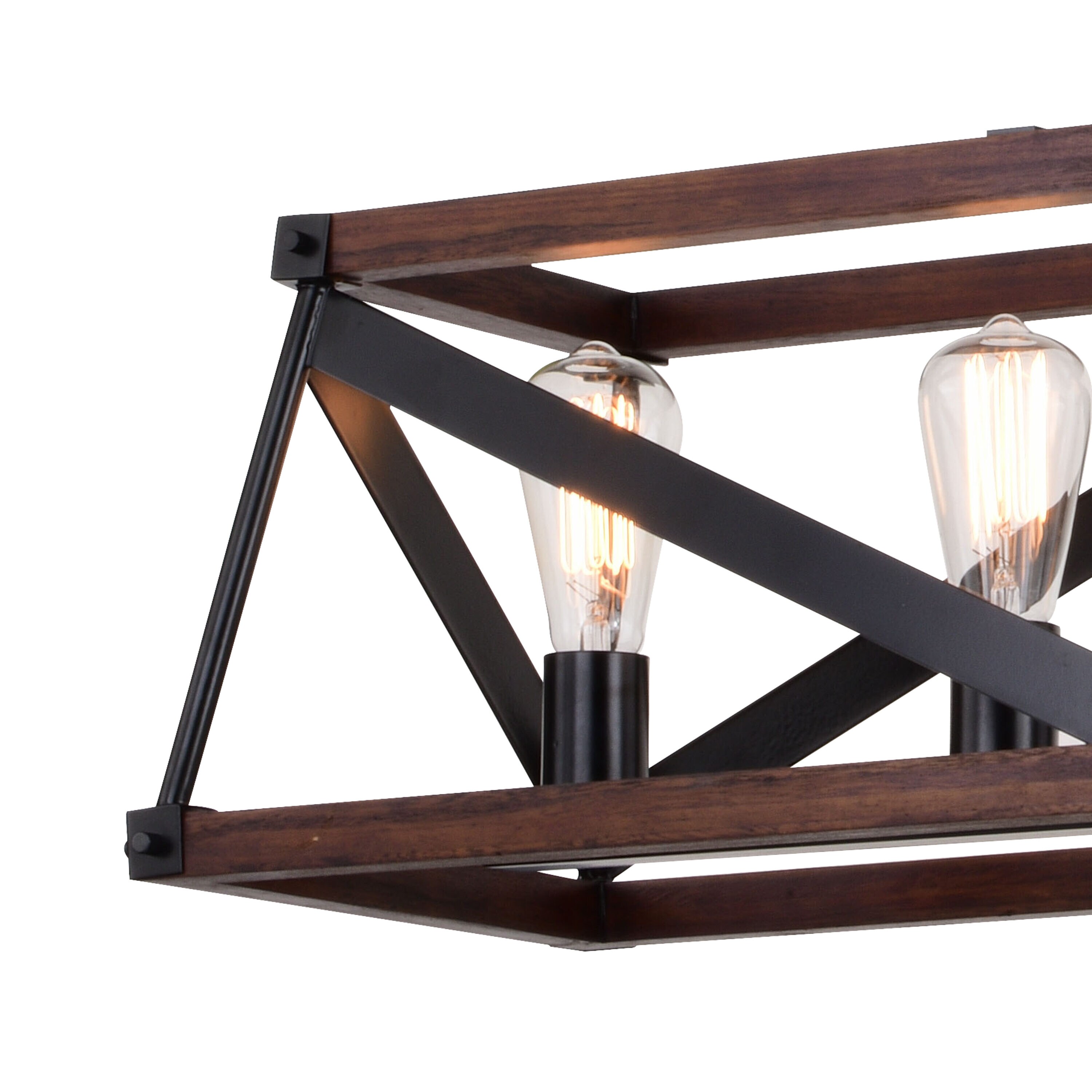 Matte Black and Sycamore Wood Cage Linear Chandelier