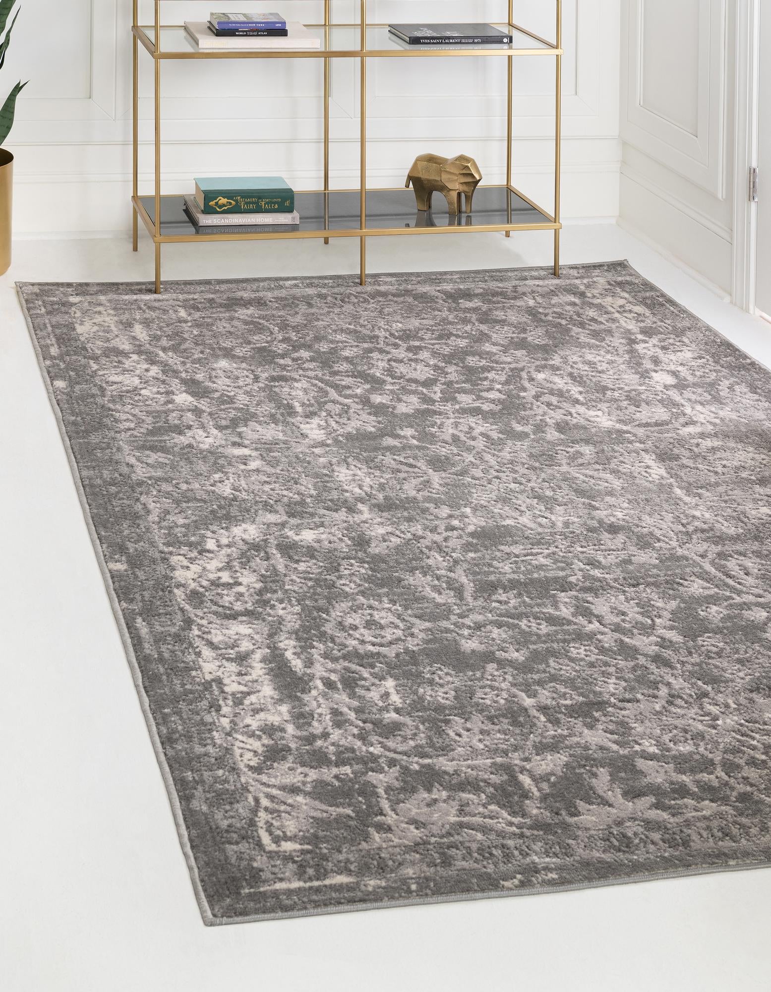 Unique Loom 3147387 Portland 4 x 6 (ft) Loomed Polypropylene Gray Rectangular Indoor Floral/Botanical Area rug