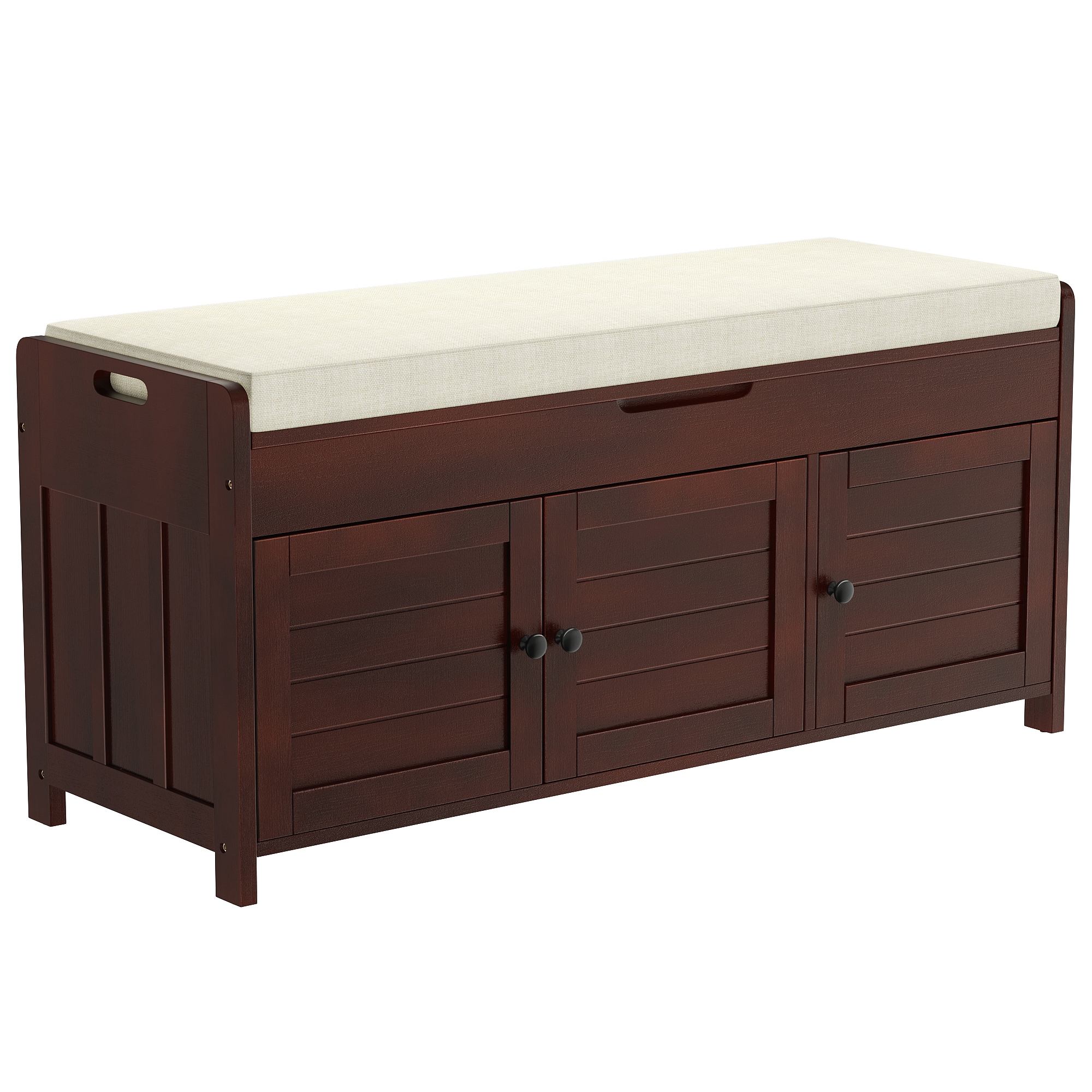 LOVMOR - 43.5-in W x 20-in H x 16-in D Espresso Storage Bench for Entryway with Cushion and Hidde...